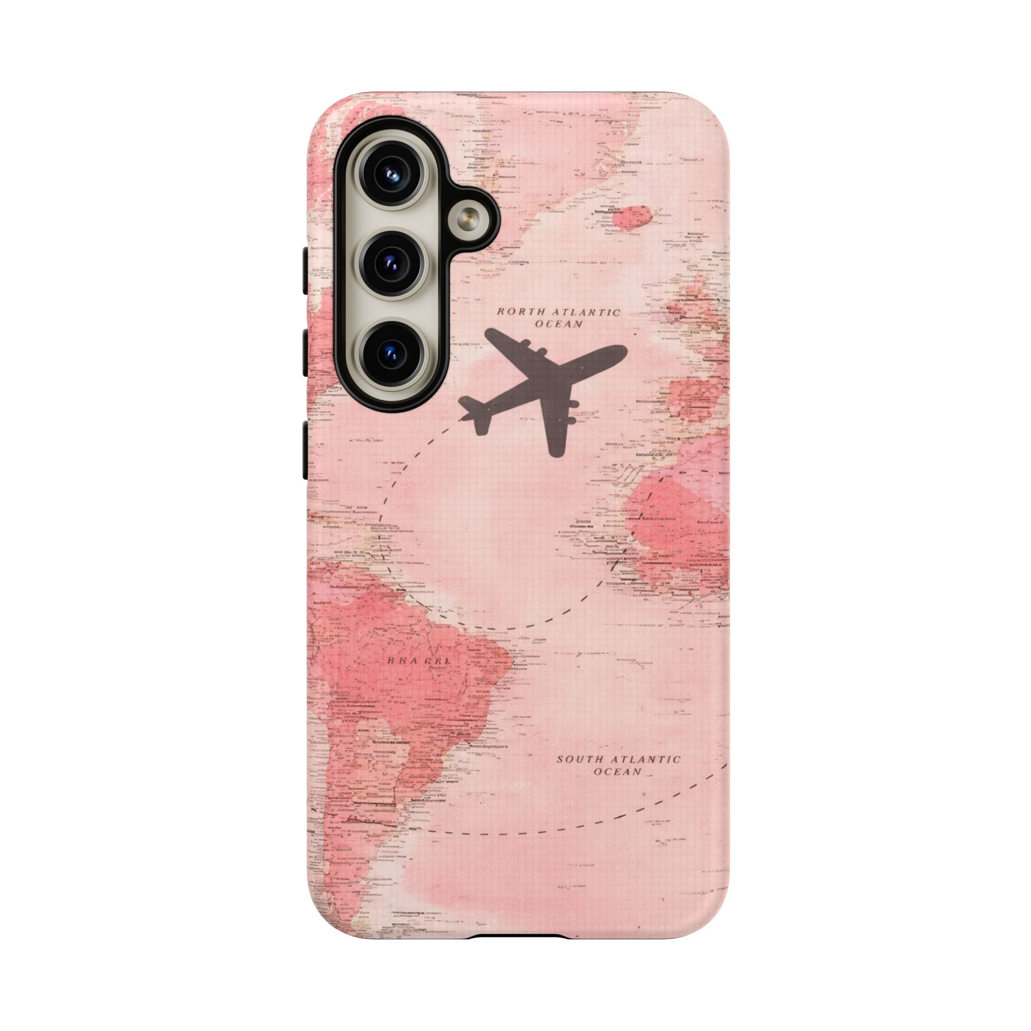 Pink World Map Phone Case with Airplane Silhouette – Travel Passport Case🎀✈️
