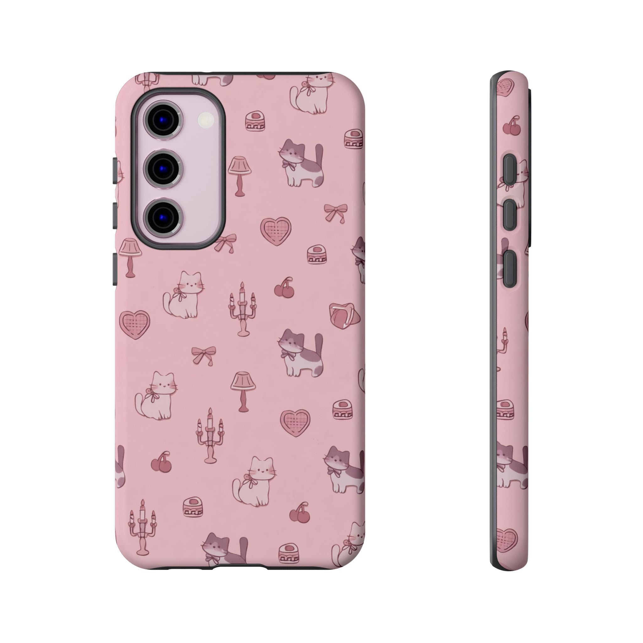 Pink Kawaii Cat Pattern Tough Phone Case🎀💕🐈