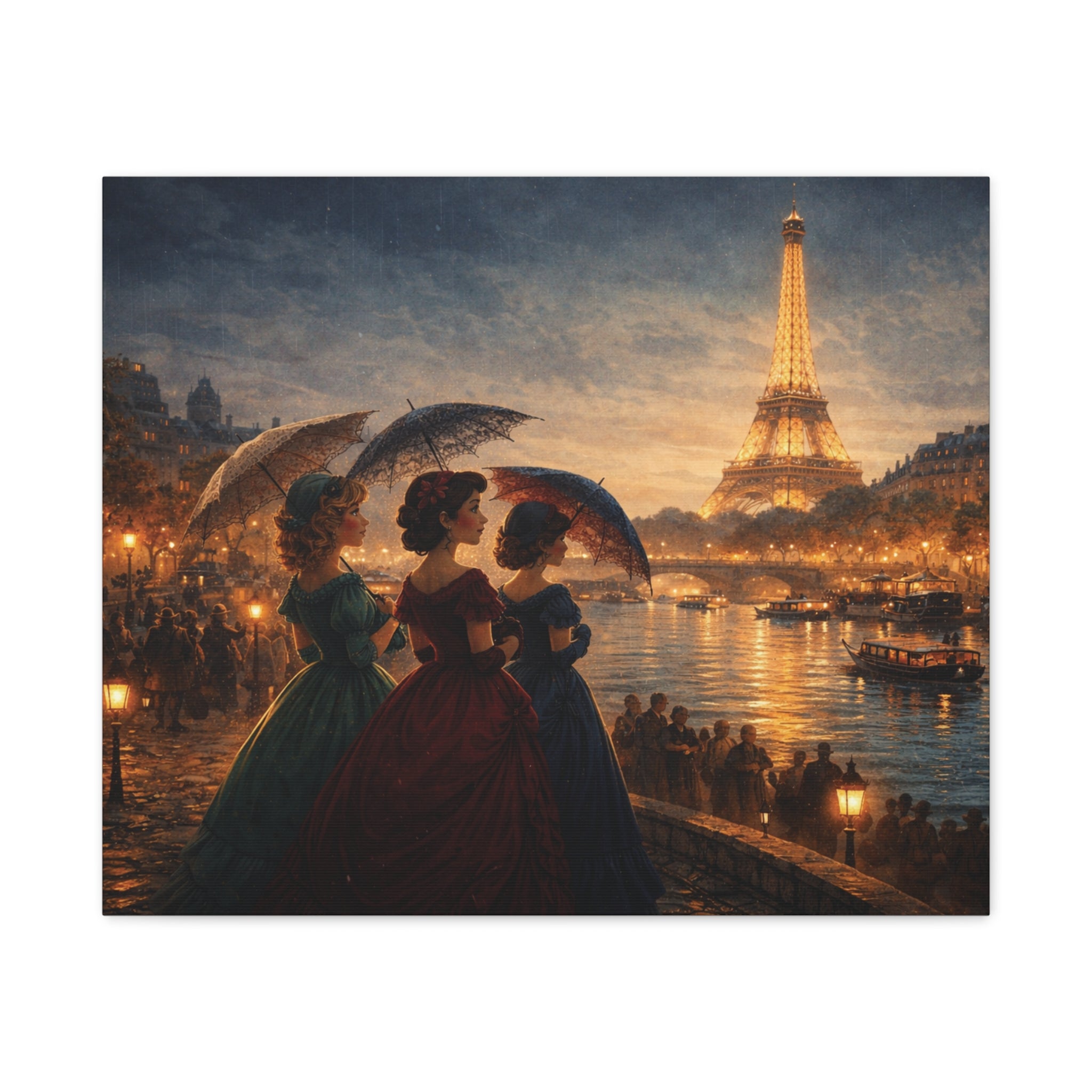A Parisian Evening – Romantic Vintage Canvas Art by the Seine🏞️