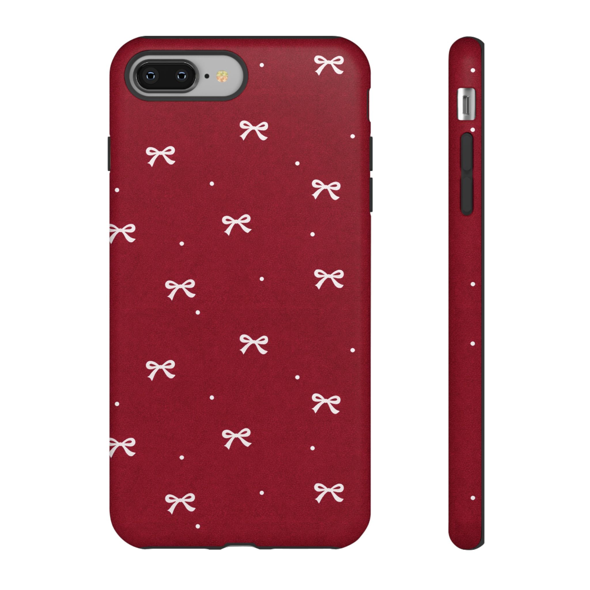 Red Bow Pattern Phone Case | Cute Minimal iPhone Case | Vintage Coquette Aesthetic Cover | Tough Protective Case