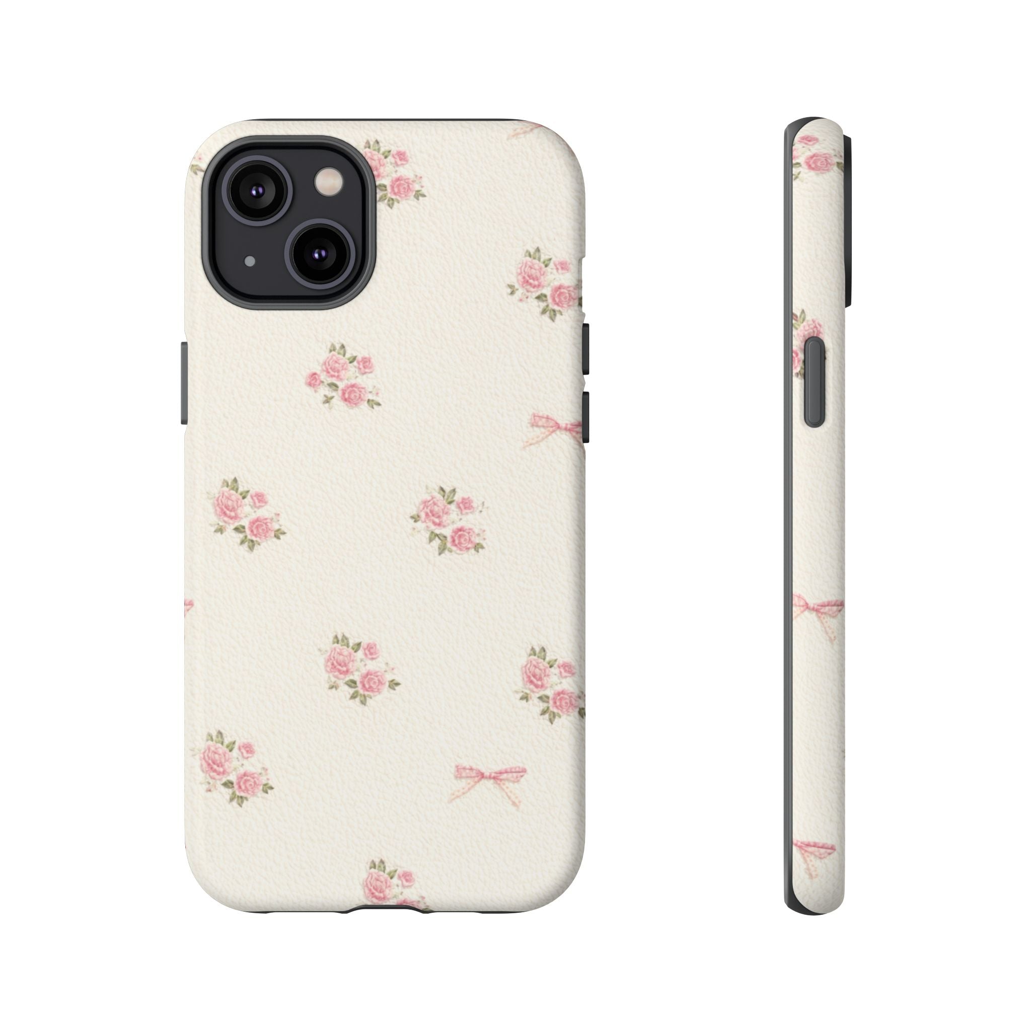 Floral Bow Tough Phone Case — Vintage Pink Rose Pattern🌷🎀