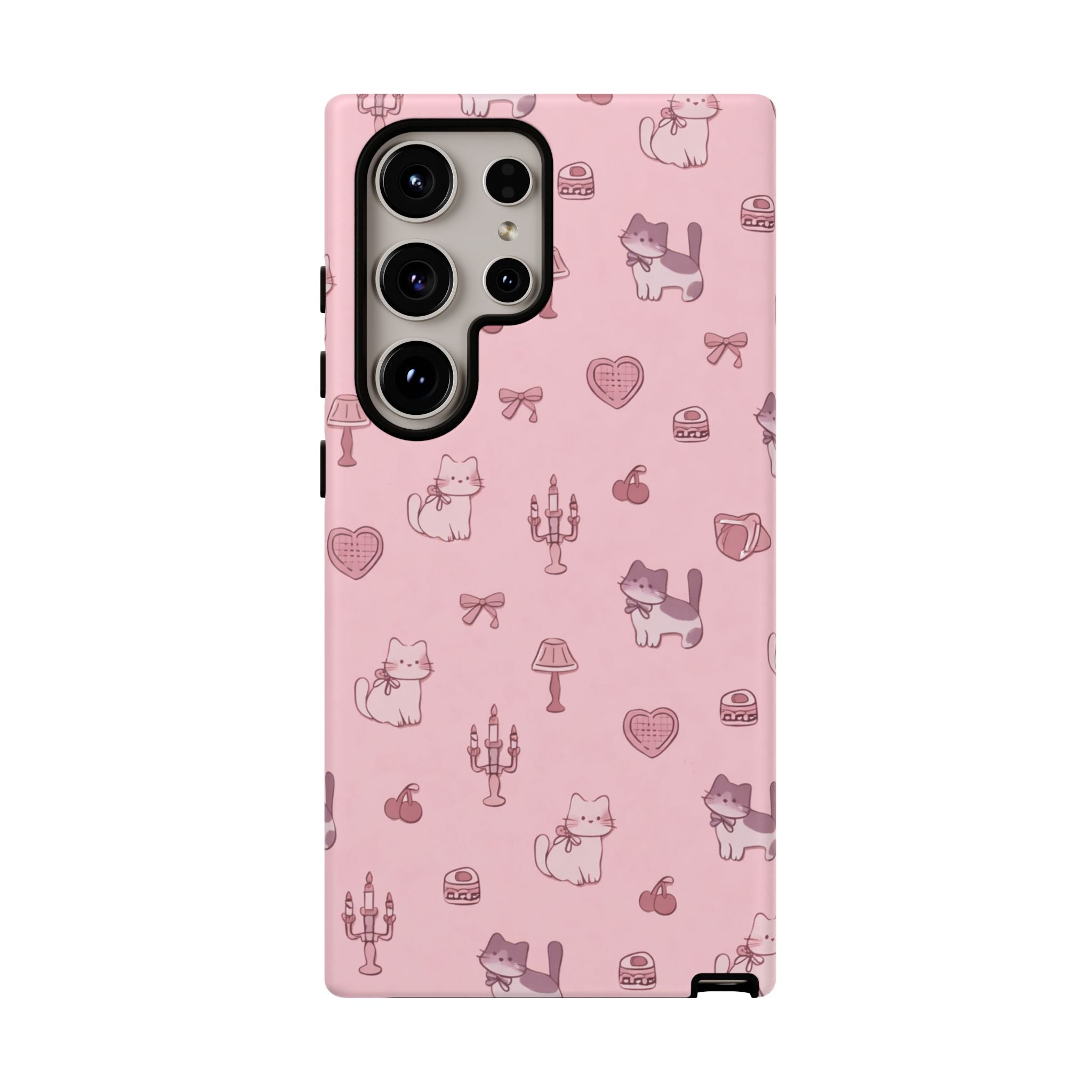 Pink Kawaii Cat Pattern Tough Phone Case🎀💕🐈