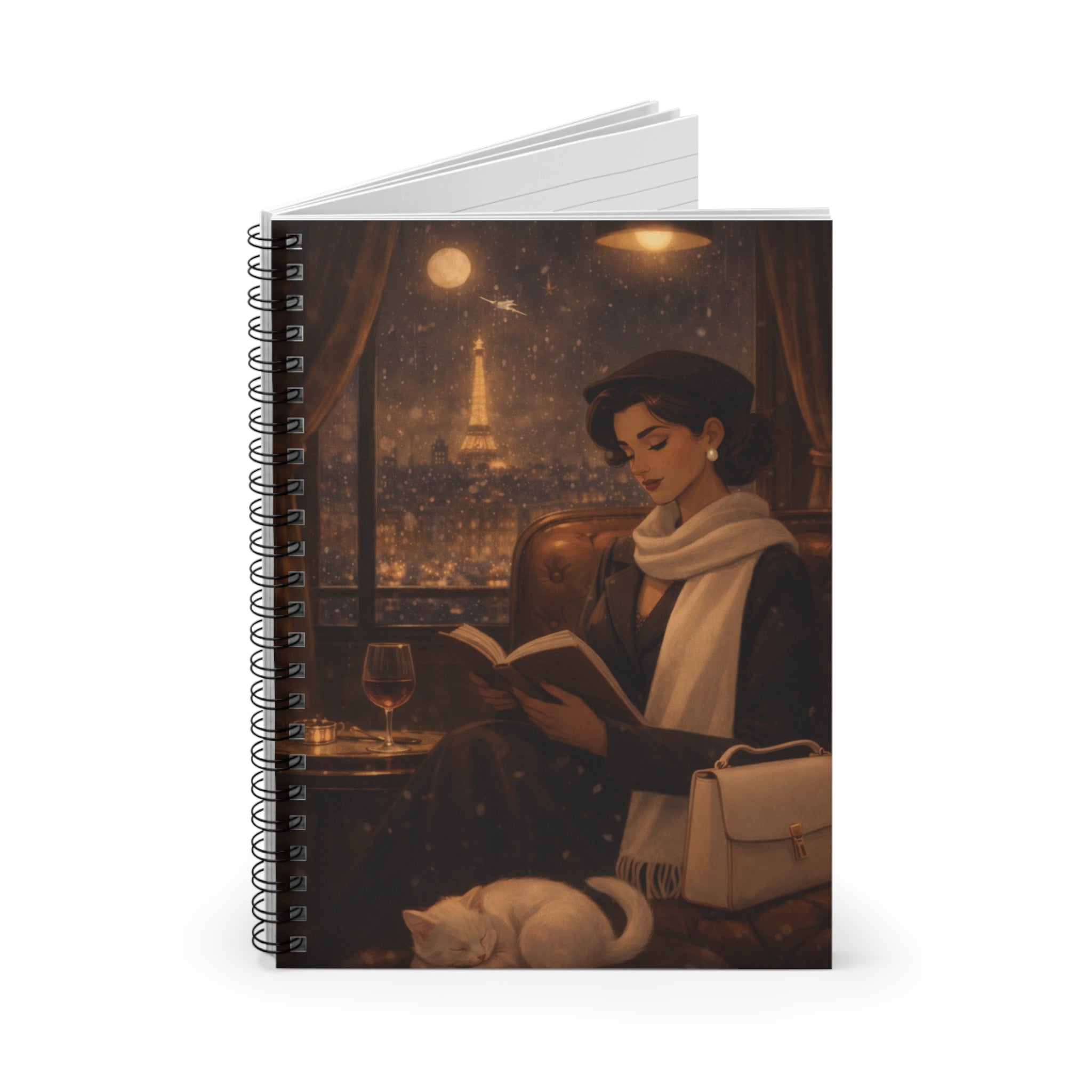 Moonlit Paris Reading Notebook 🌙📖 | Cozy Vintage Journal with Eiffel Tower Night Scene