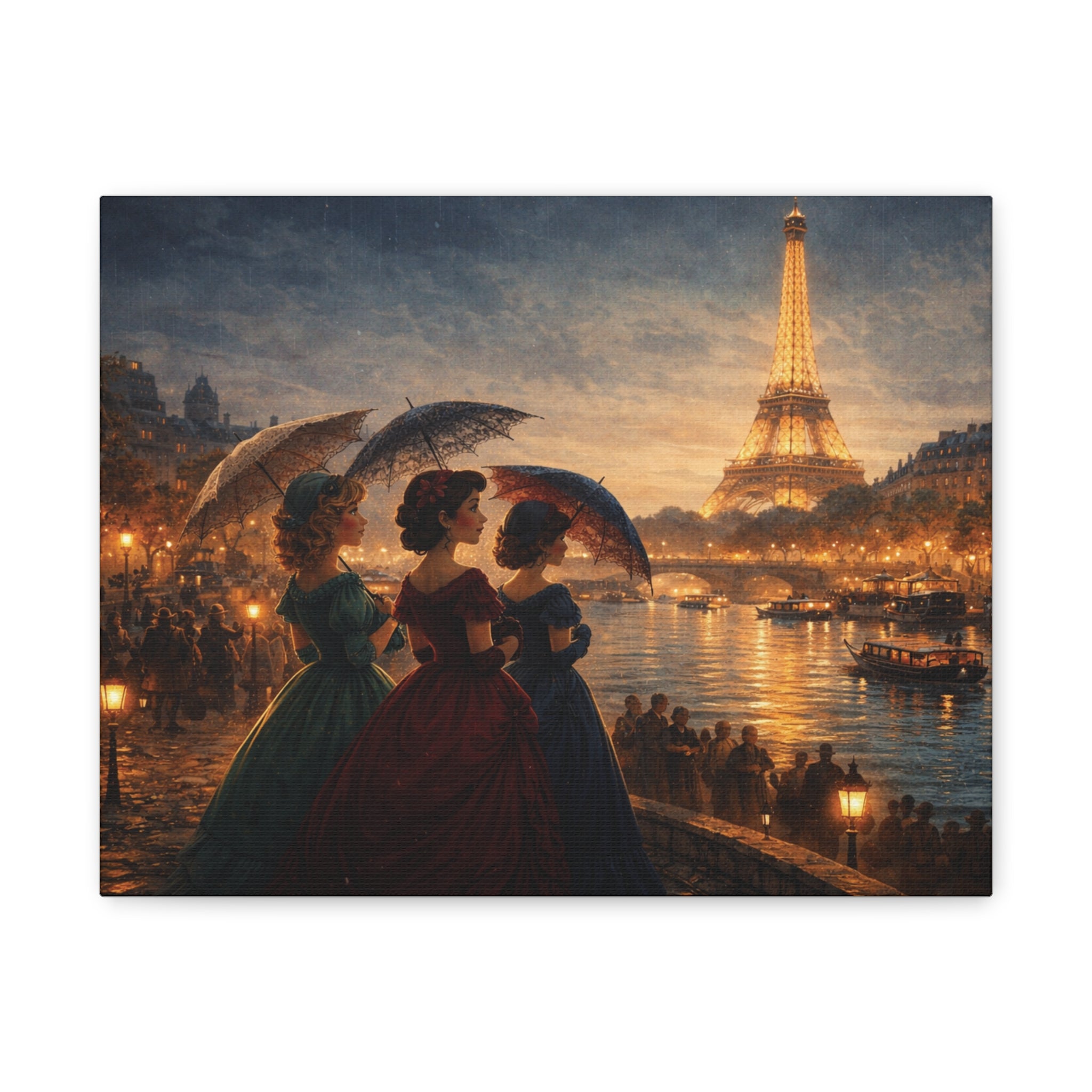 A Parisian Evening – Romantic Vintage Canvas Art by the Seine🏞️