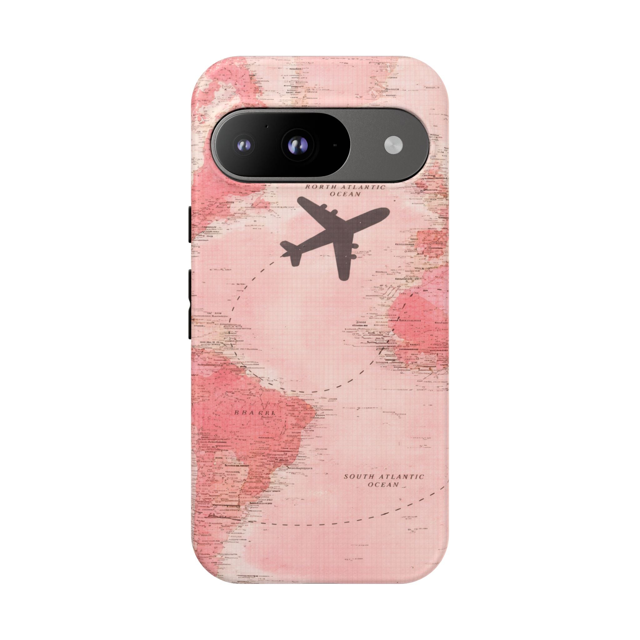Pink World Map Phone Case with Airplane Silhouette – Travel Passport Case🎀✈️