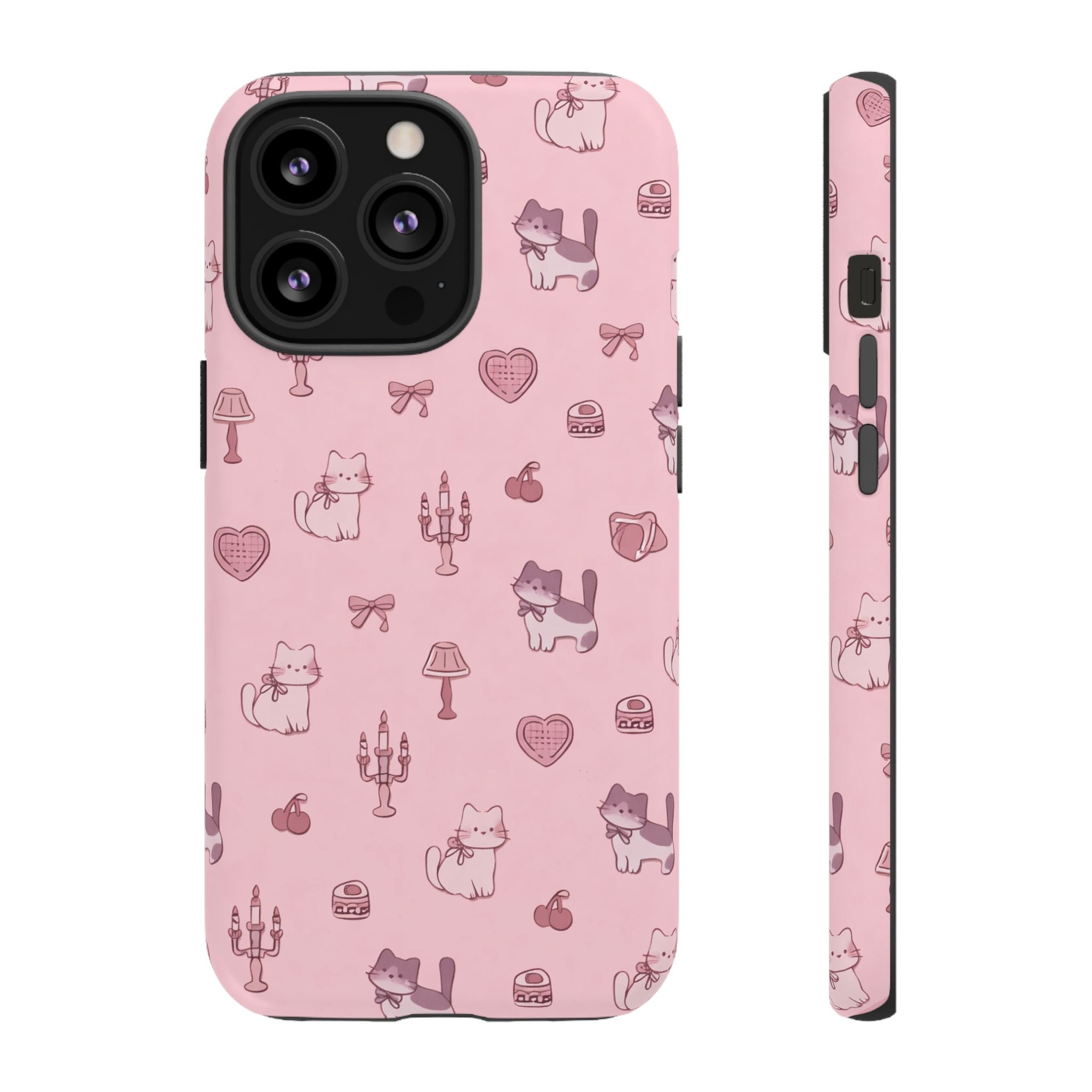 Pink Kawaii Cat Pattern Tough Phone Case🎀💕🐈