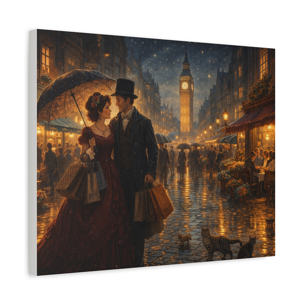 🕯️ Victorian London Rainy Evening Canvas — A Love Story Under Gaslight ✨