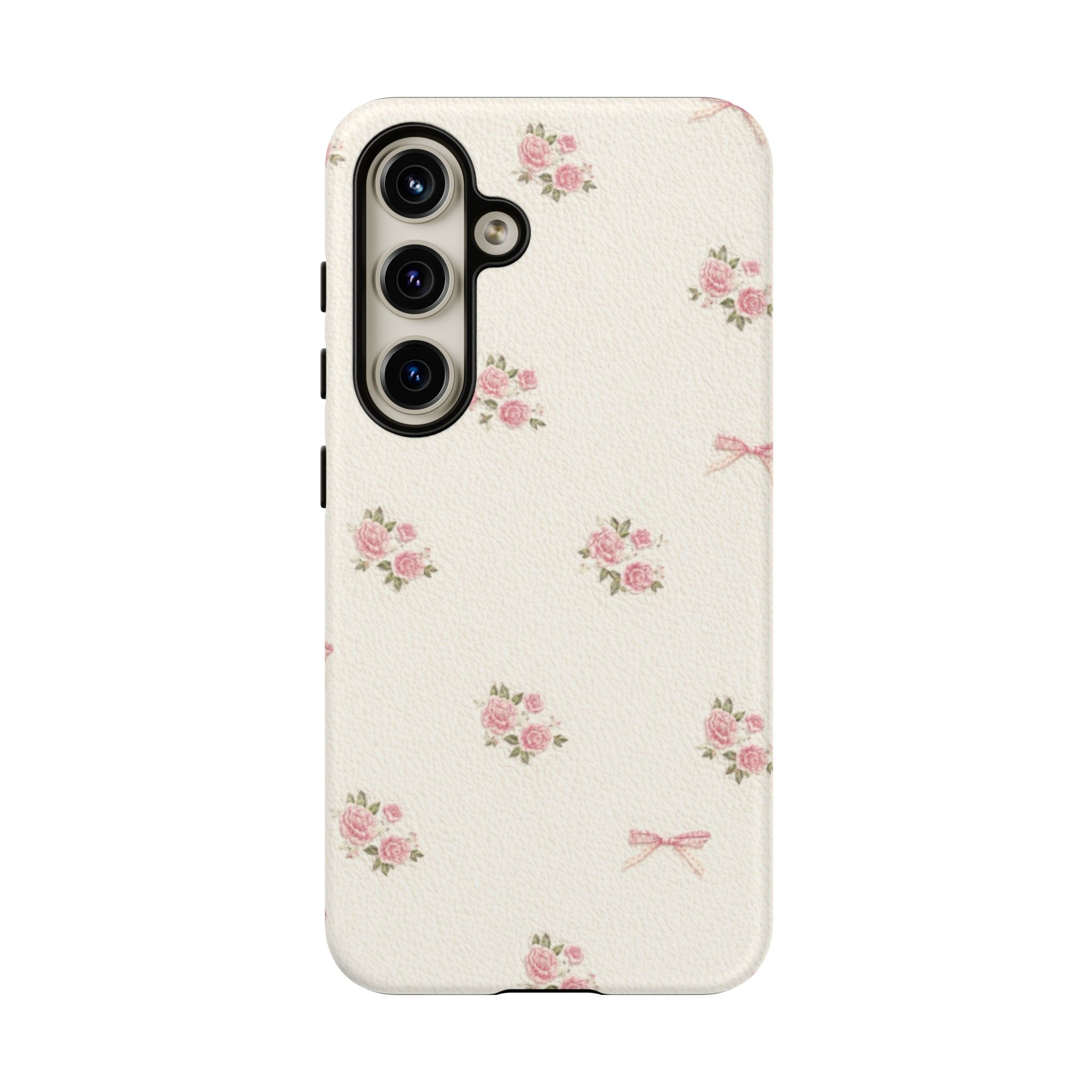 Floral Bow Tough Phone Case — Vintage Pink Rose Pattern🌷🎀