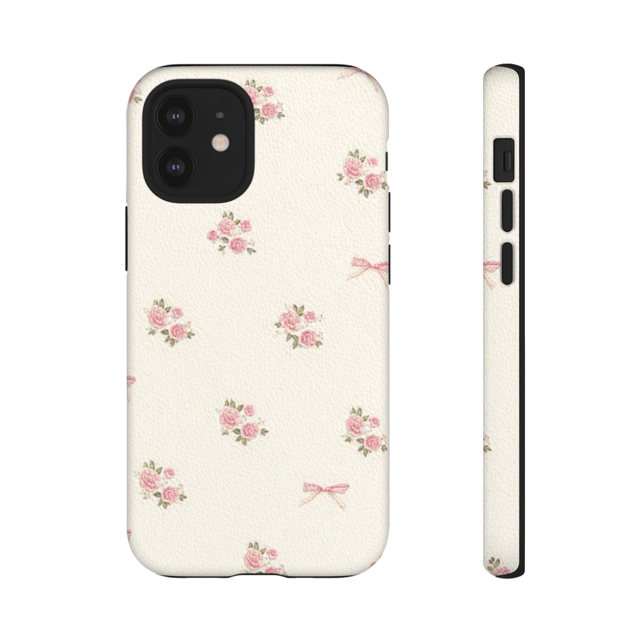 Floral Bow Tough Phone Case — Vintage Pink Rose Pattern🌷🎀