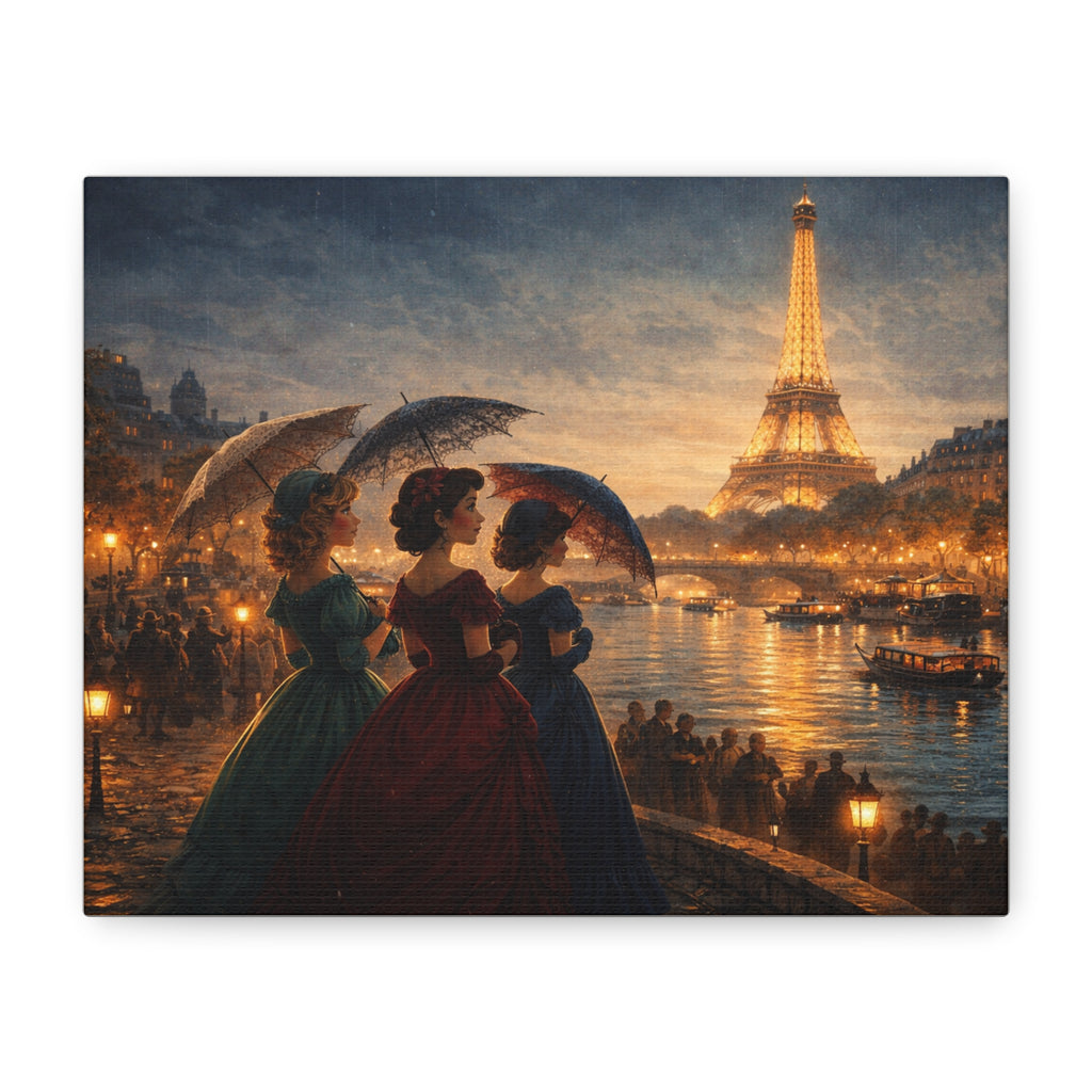 A Parisian Evening – Romantic Vintage Canvas Art by the Seine