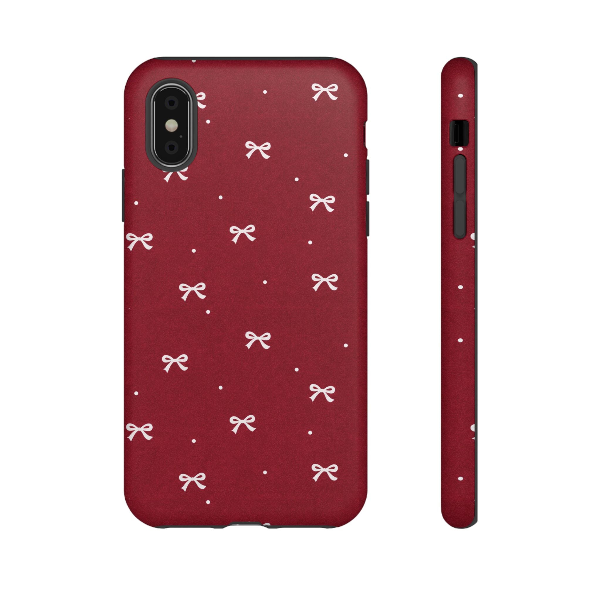 Red Bow Pattern Phone Case | Cute Minimal iPhone Case | Vintage Coquette Aesthetic Cover | Tough Protective Case