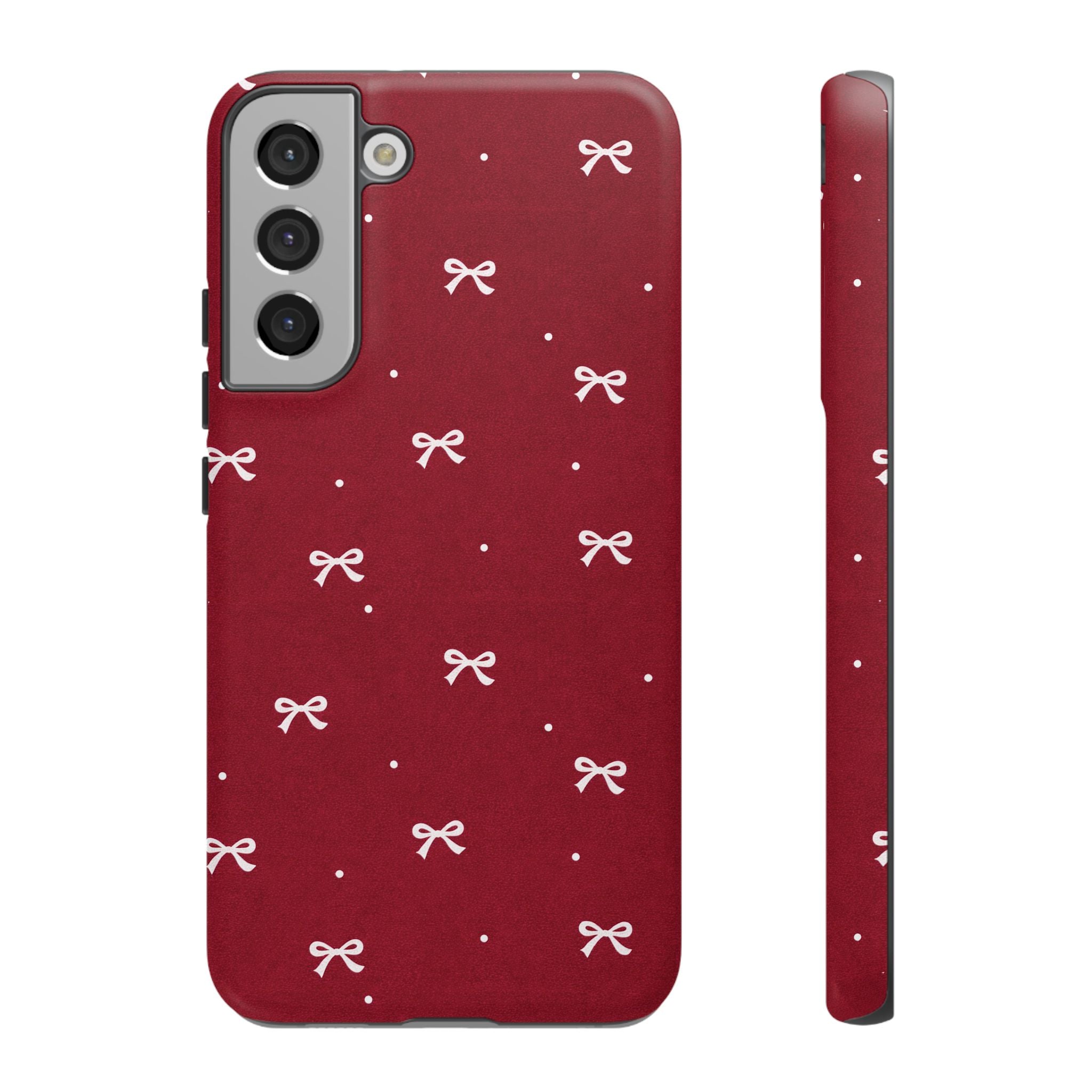 Red Bow Pattern Phone Case | Cute Minimal iPhone Case | Vintage Coquette Aesthetic Cover | Tough Protective Case