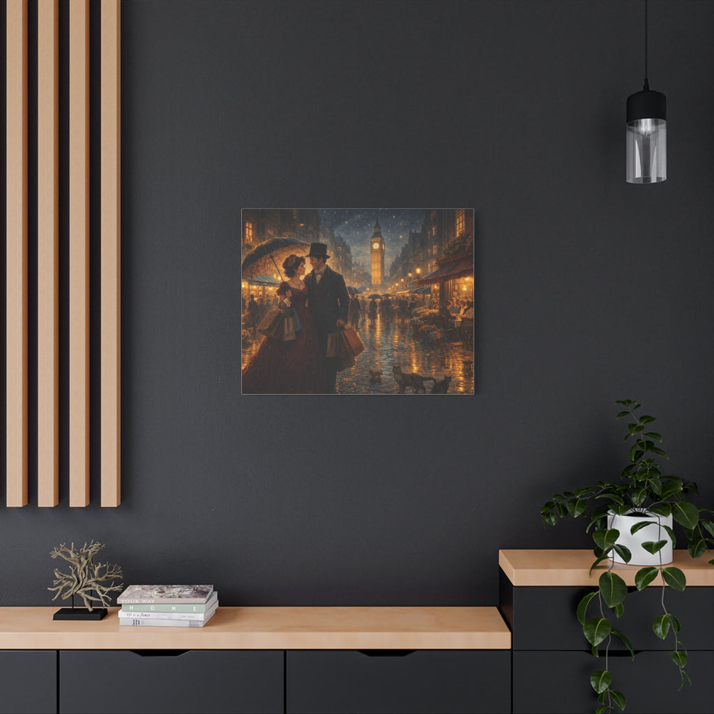 🕯️ Victorian London Rainy Evening Canvas — A Love Story Under Gaslight ✨