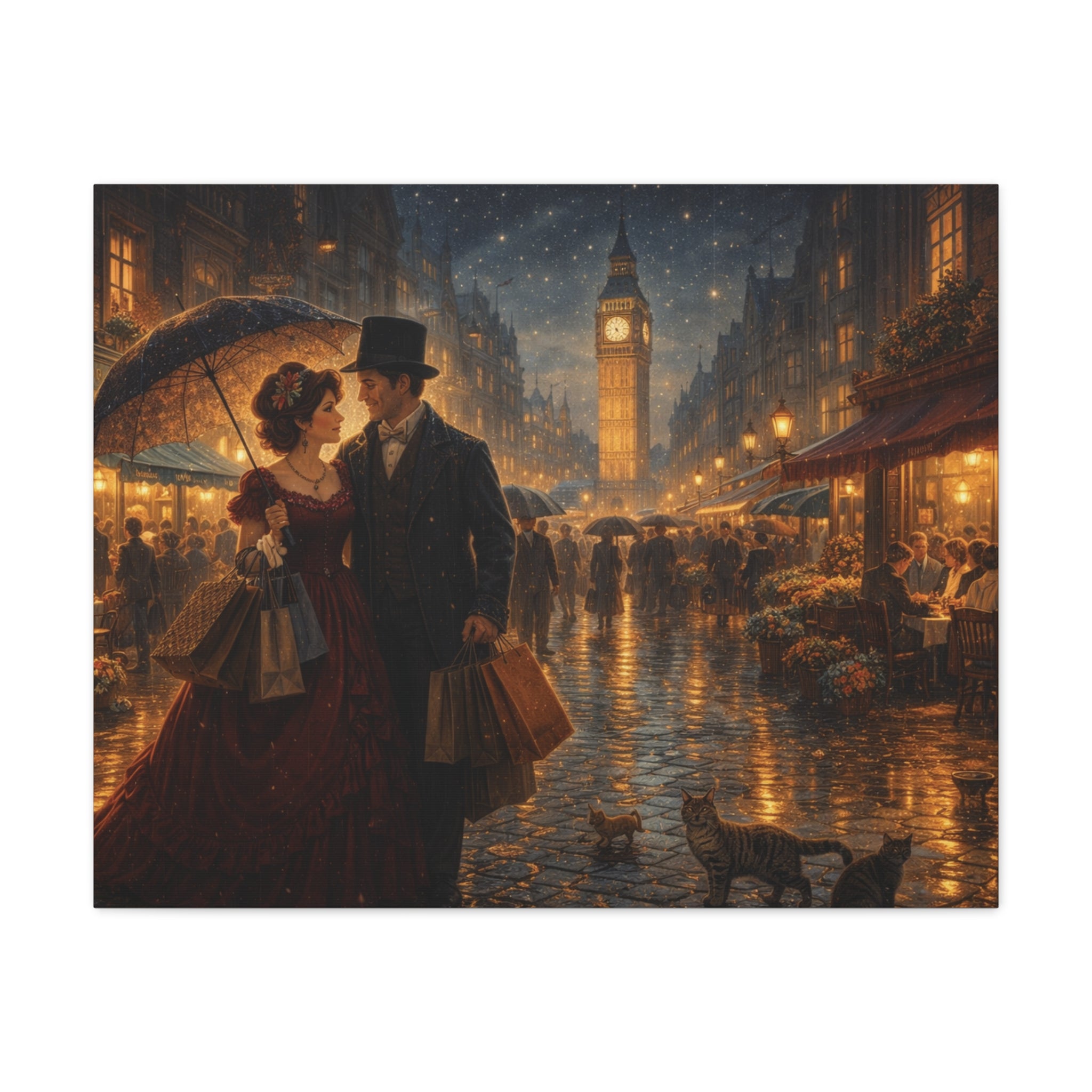 🕯️ Victorian London Rainy Evening Canvas — A Love Story Under Gaslight ✨