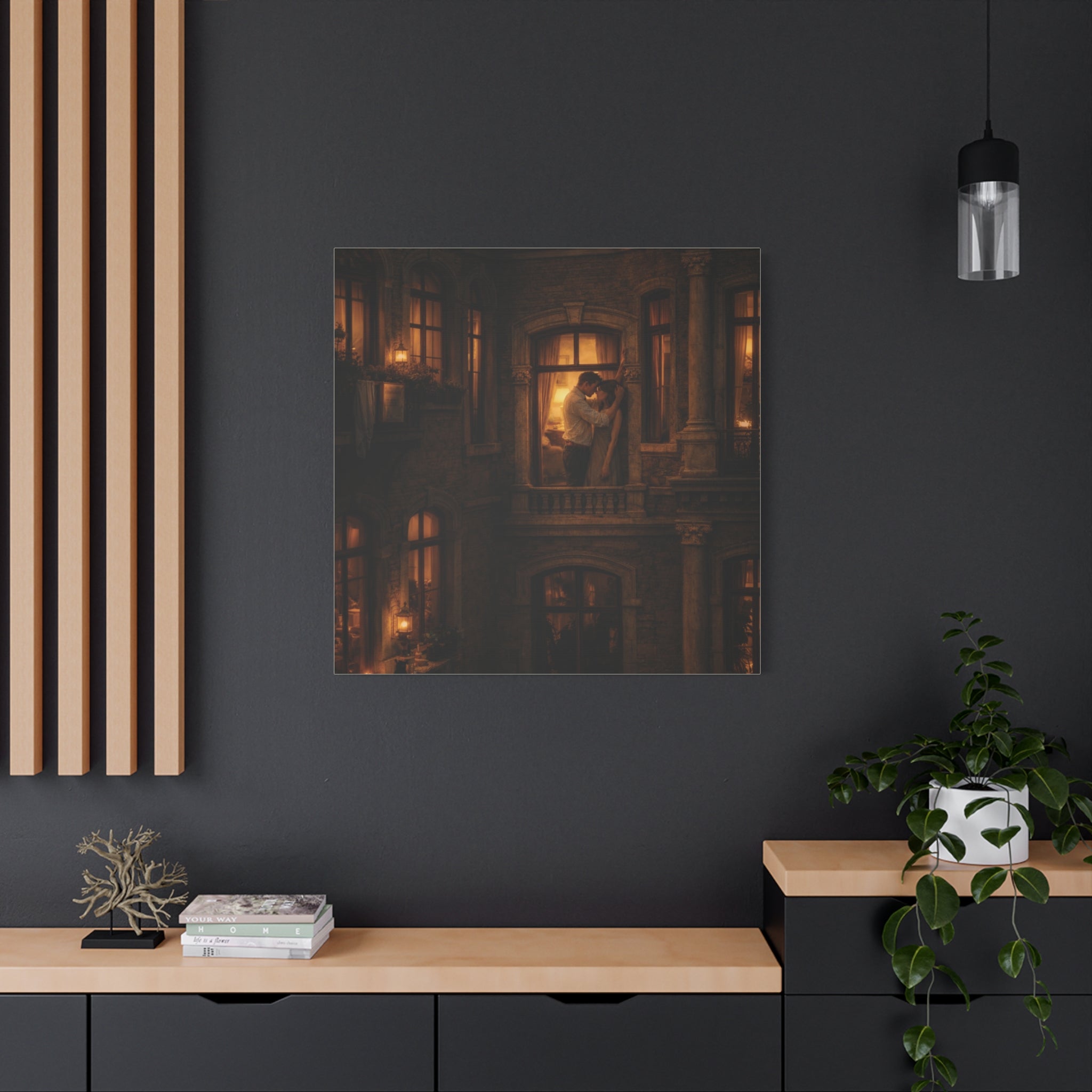 A Quiet Balcony at Night – Romantic Matte Canvas Wall Art 🌙✨