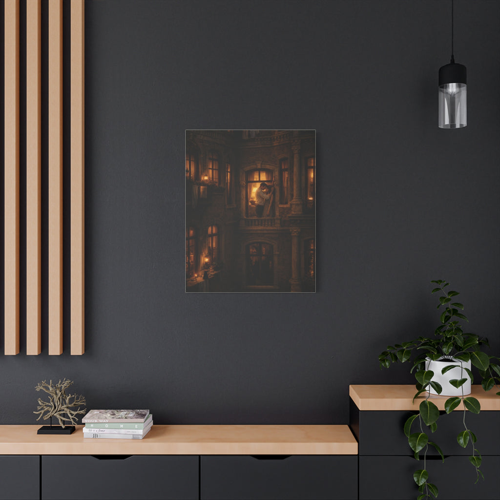 A Quiet Balcony at Night – Romantic Matte Canvas Wall Art 🌙✨