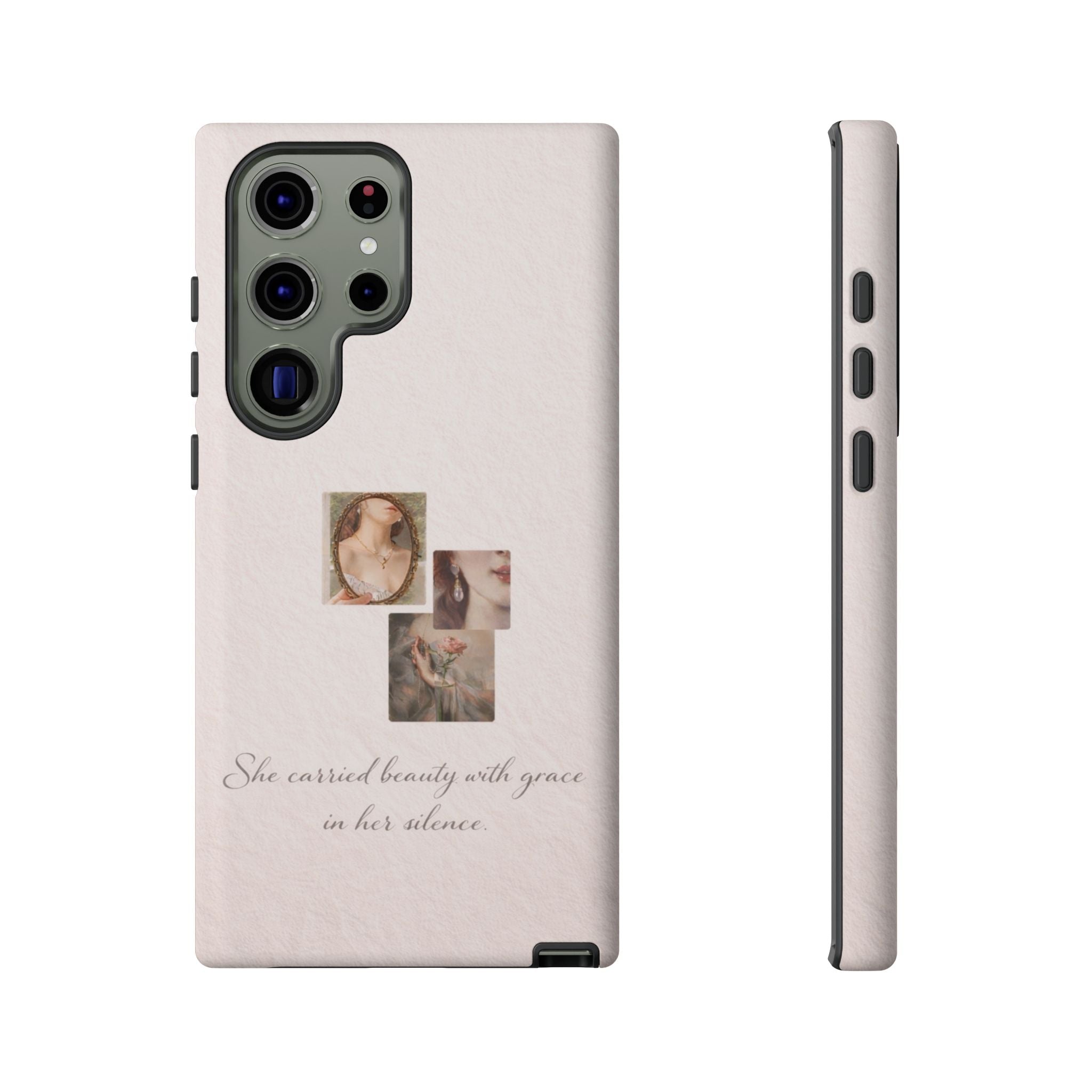 Phone Case — 'She Carried Beauty With Grace in Her Silence' Vintage Art Floral Design🩷