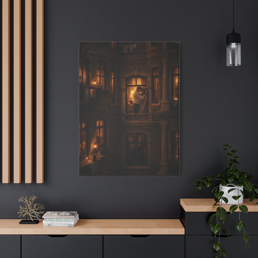 A Quiet Balcony at Night – Romantic Matte Canvas Wall Art 🌙✨