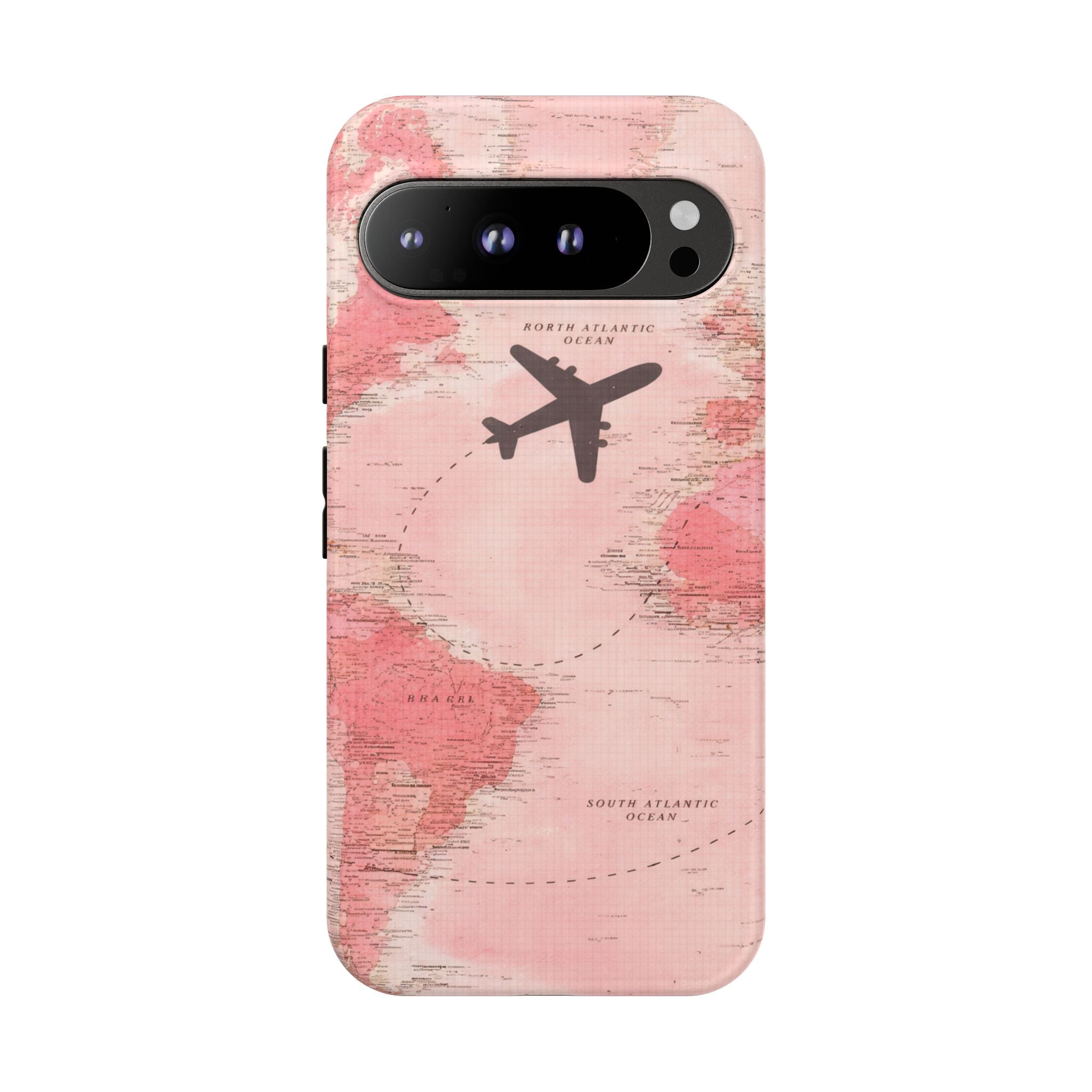 Pink World Map Phone Case with Airplane Silhouette – Travel Passport Case🎀✈️