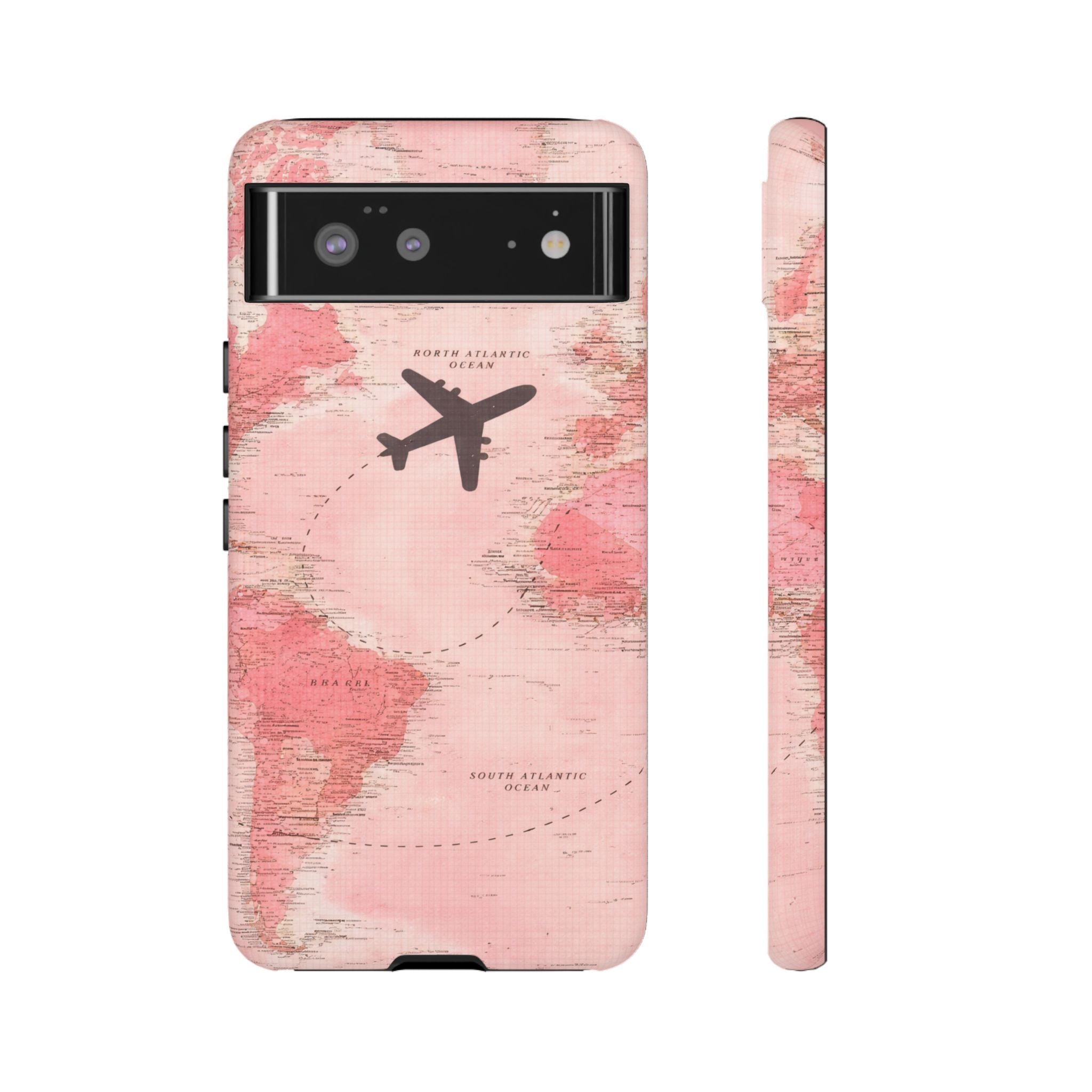 Pink World Map Phone Case with Airplane Silhouette – Travel Passport Case🎀✈️