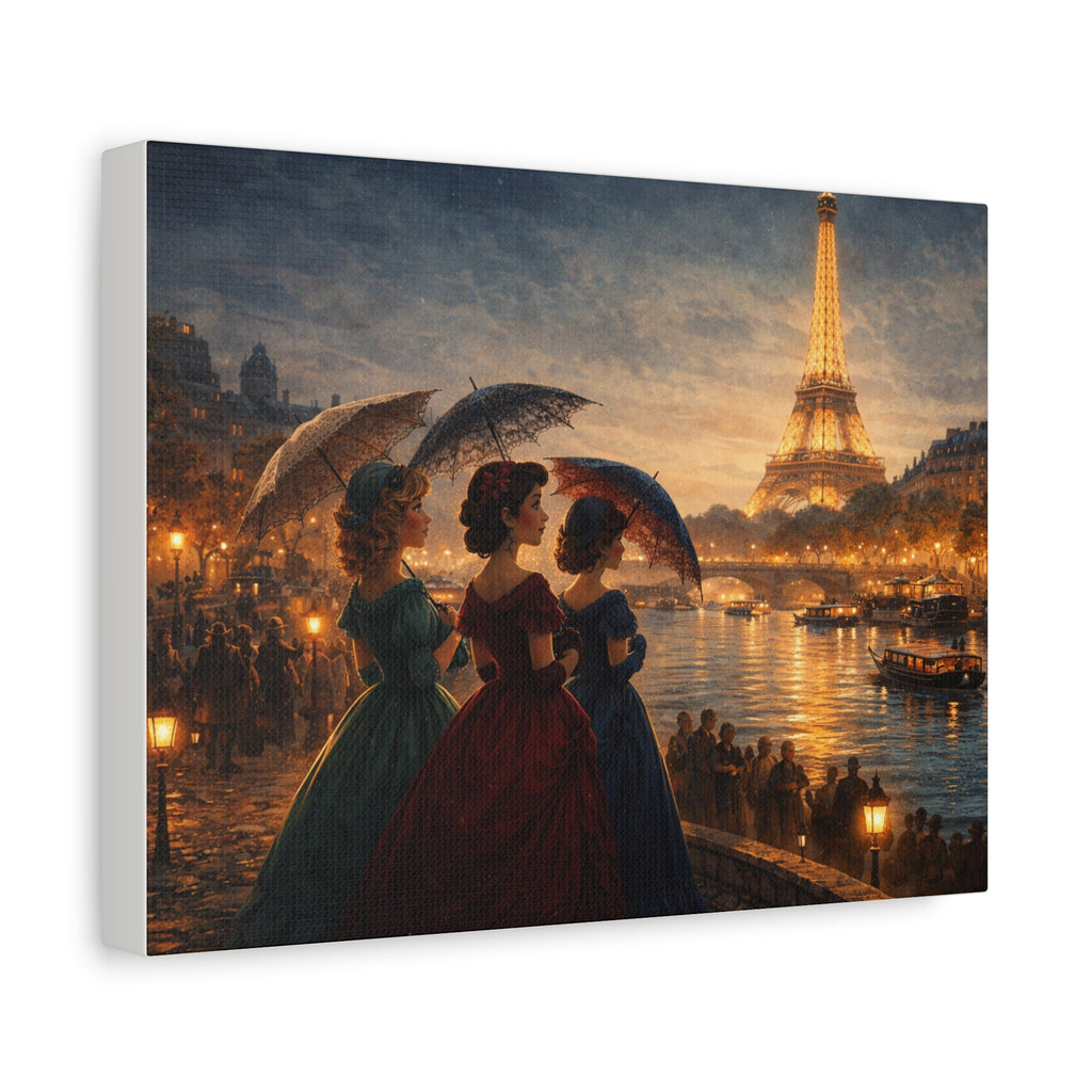 A Parisian Evening – Romantic Vintage Canvas Art by the Seine