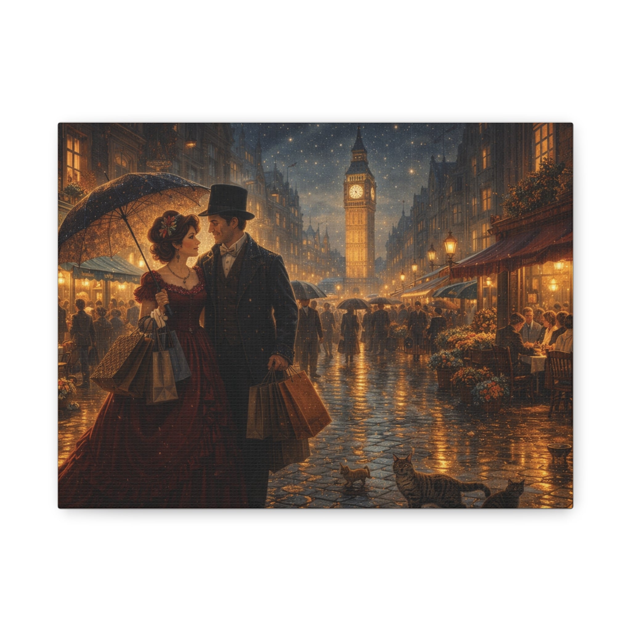 🕯️ Victorian London Rainy Evening Canvas — A Love Story Under Gaslight ✨