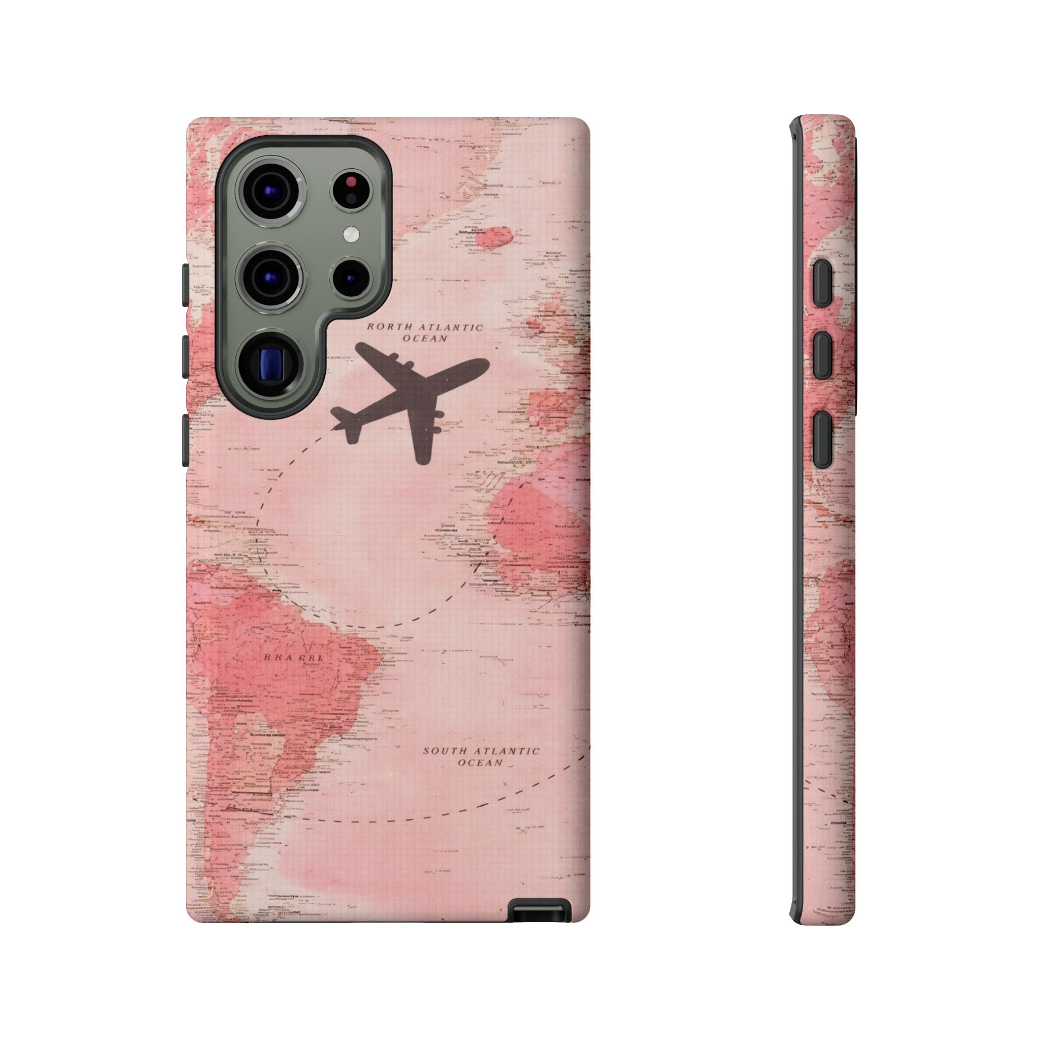 Pink World Map Phone Case with Airplane Silhouette – Travel Passport Case🎀✈️