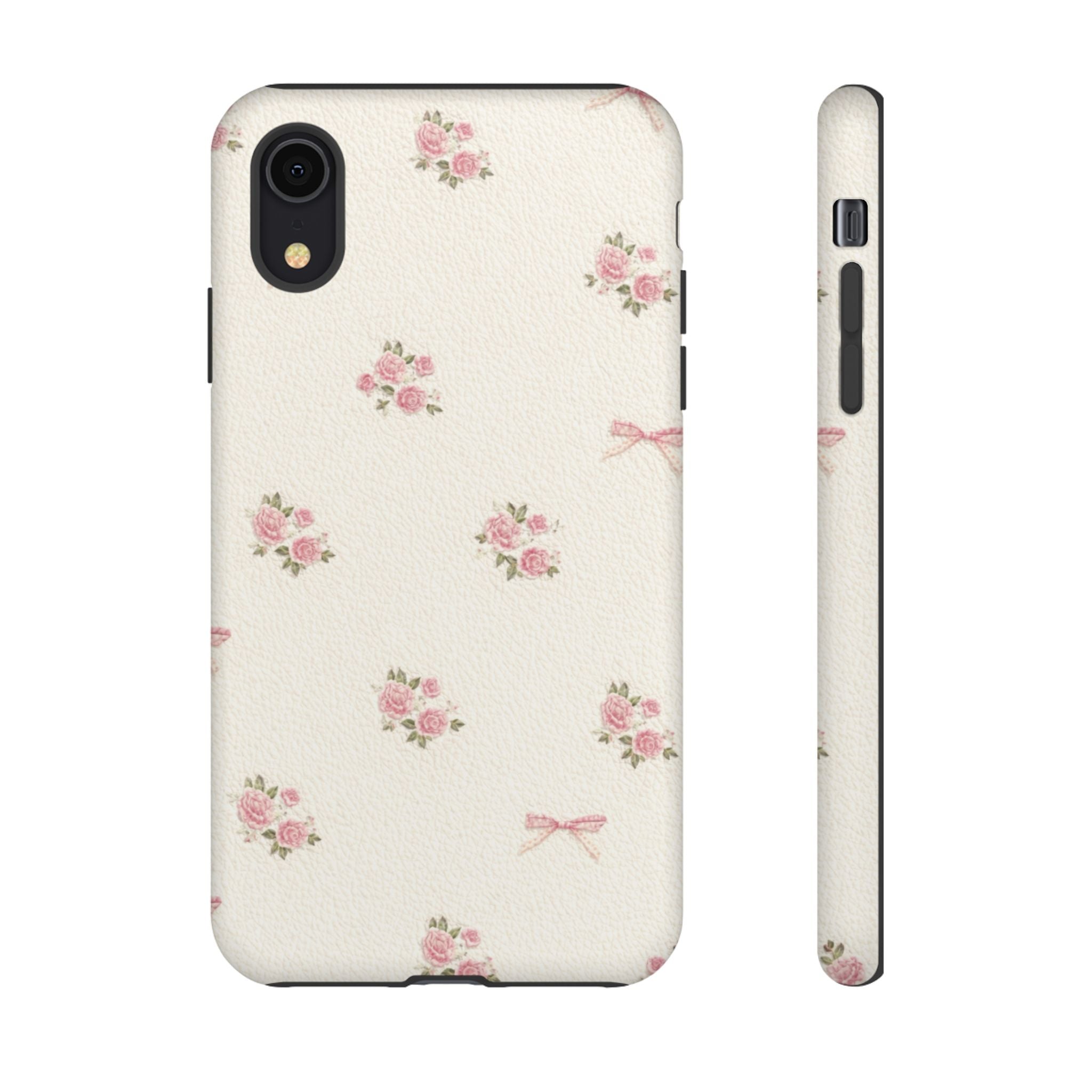 Floral Bow Tough Phone Case — Vintage Pink Rose Pattern🌷🎀