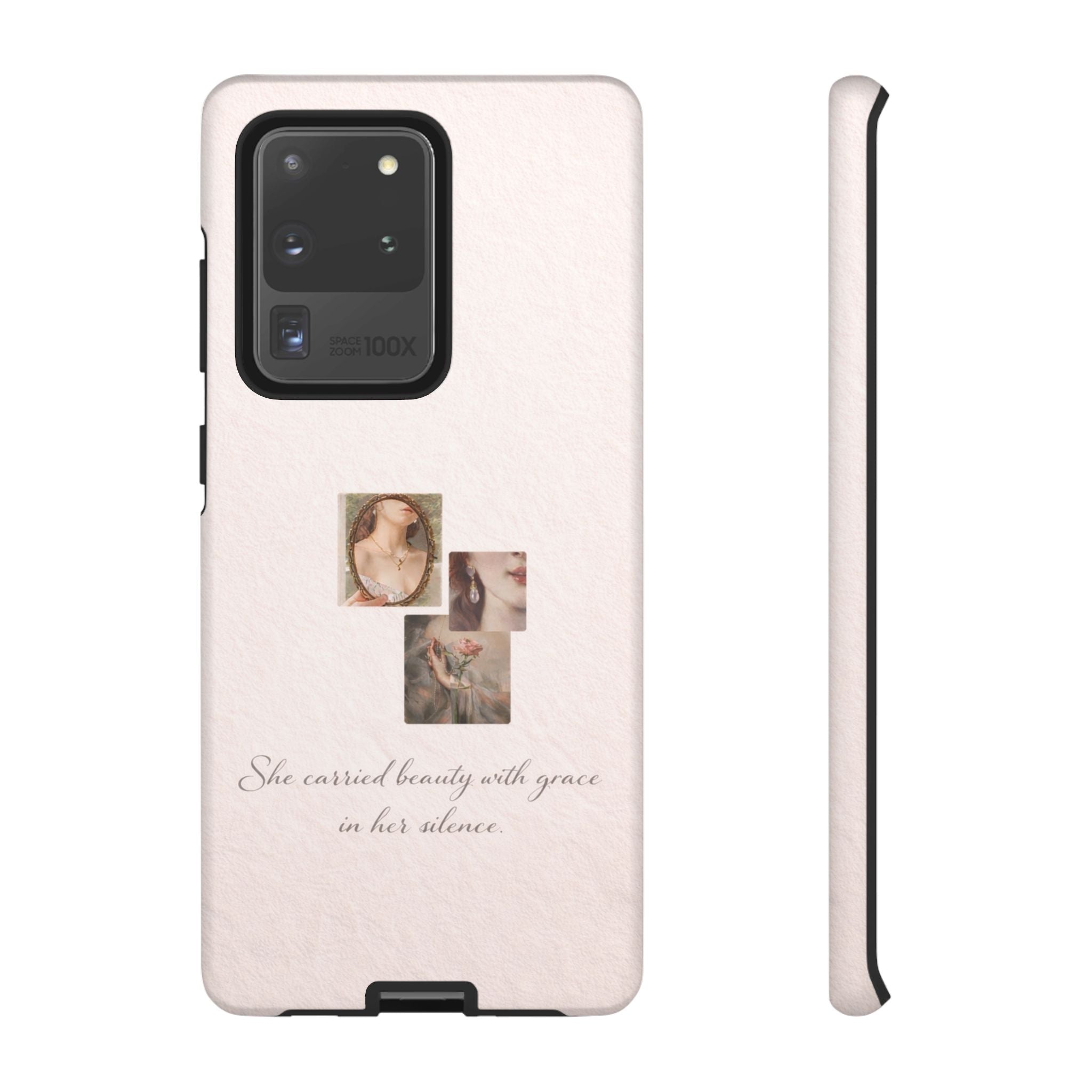 Phone Case — 'She Carried Beauty With Grace in Her Silence' Vintage Art Floral Design🩷