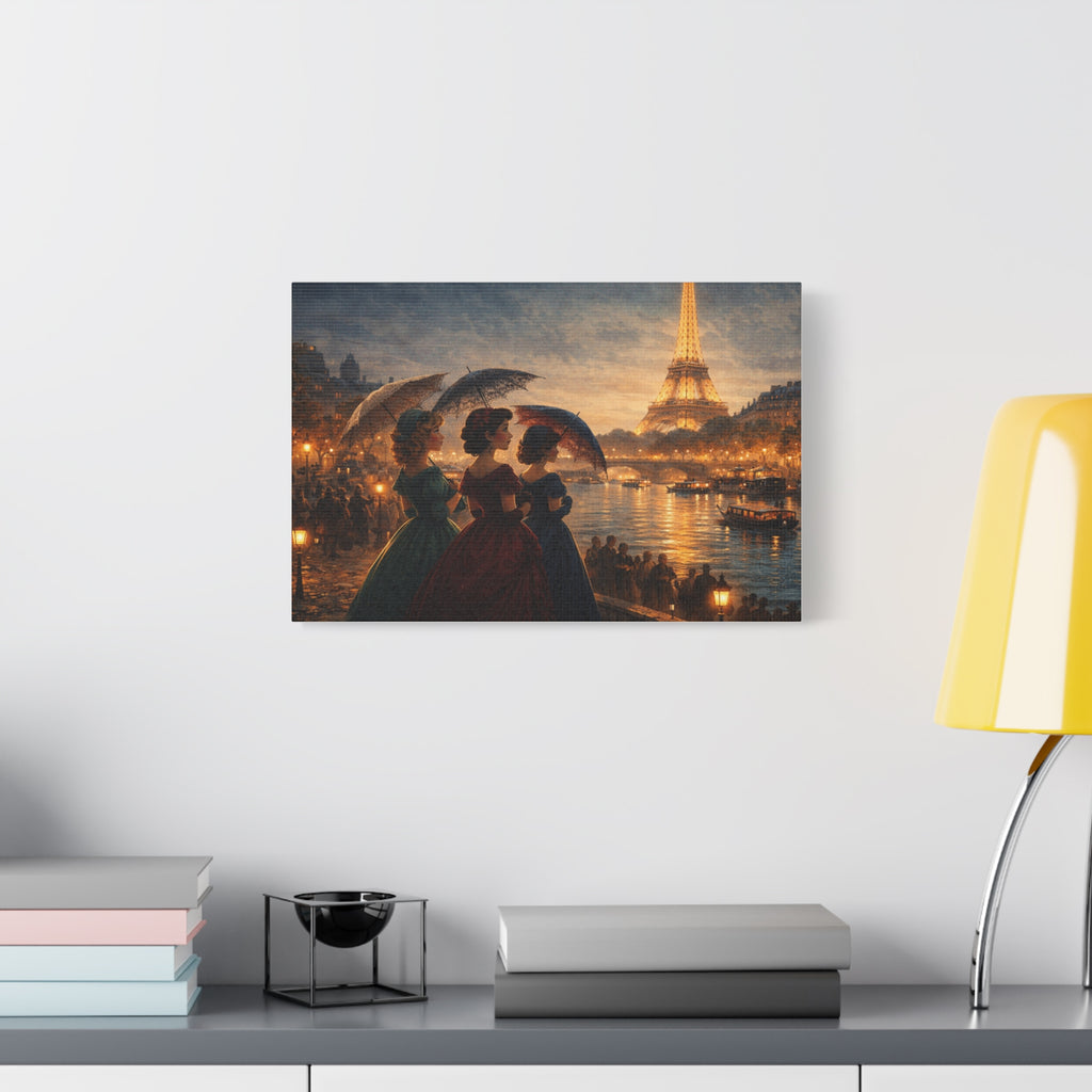 A Parisian Evening – Romantic Vintage Canvas Art by the Seine