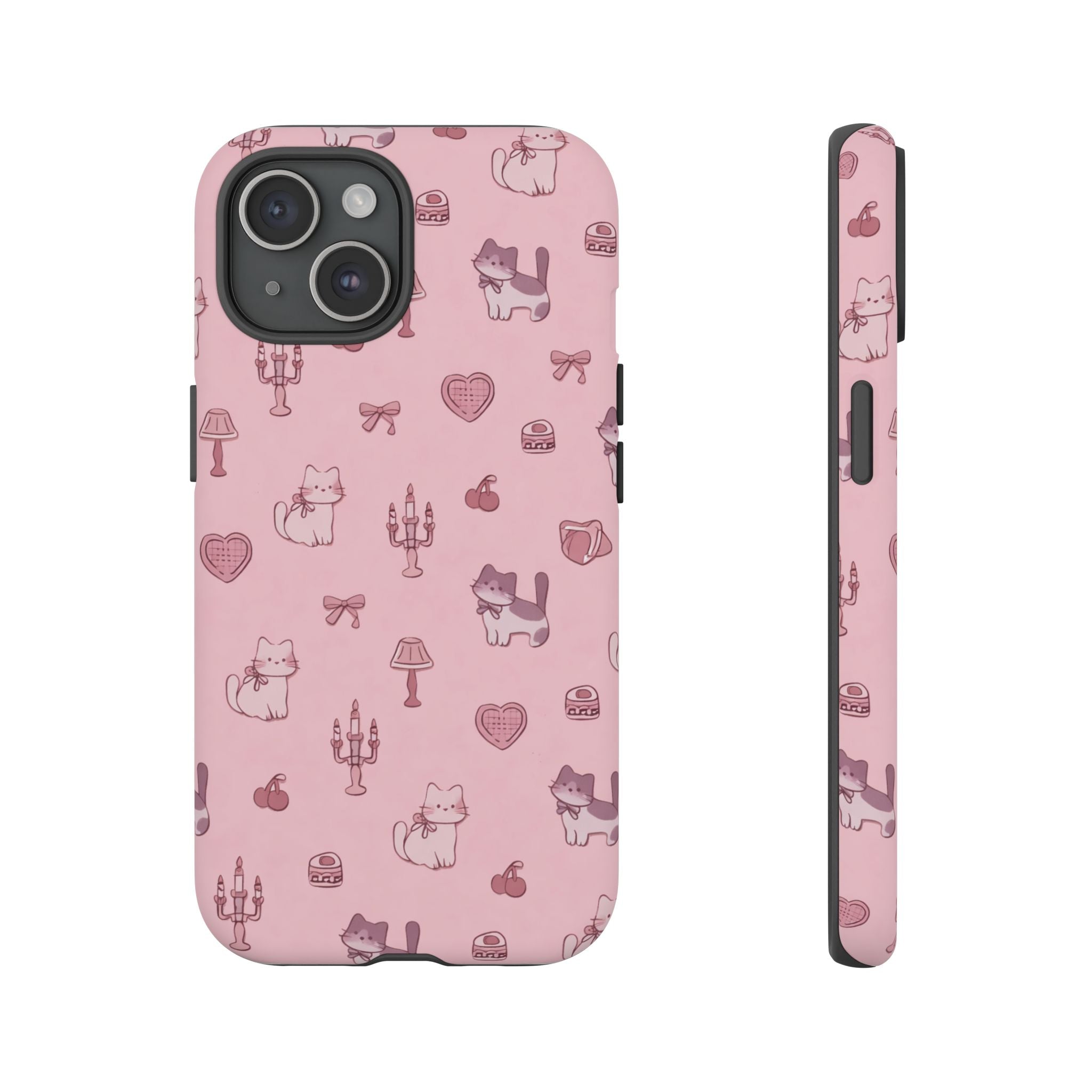 Pink Kawaii Cat Pattern Tough Phone Case🎀💕🐈
