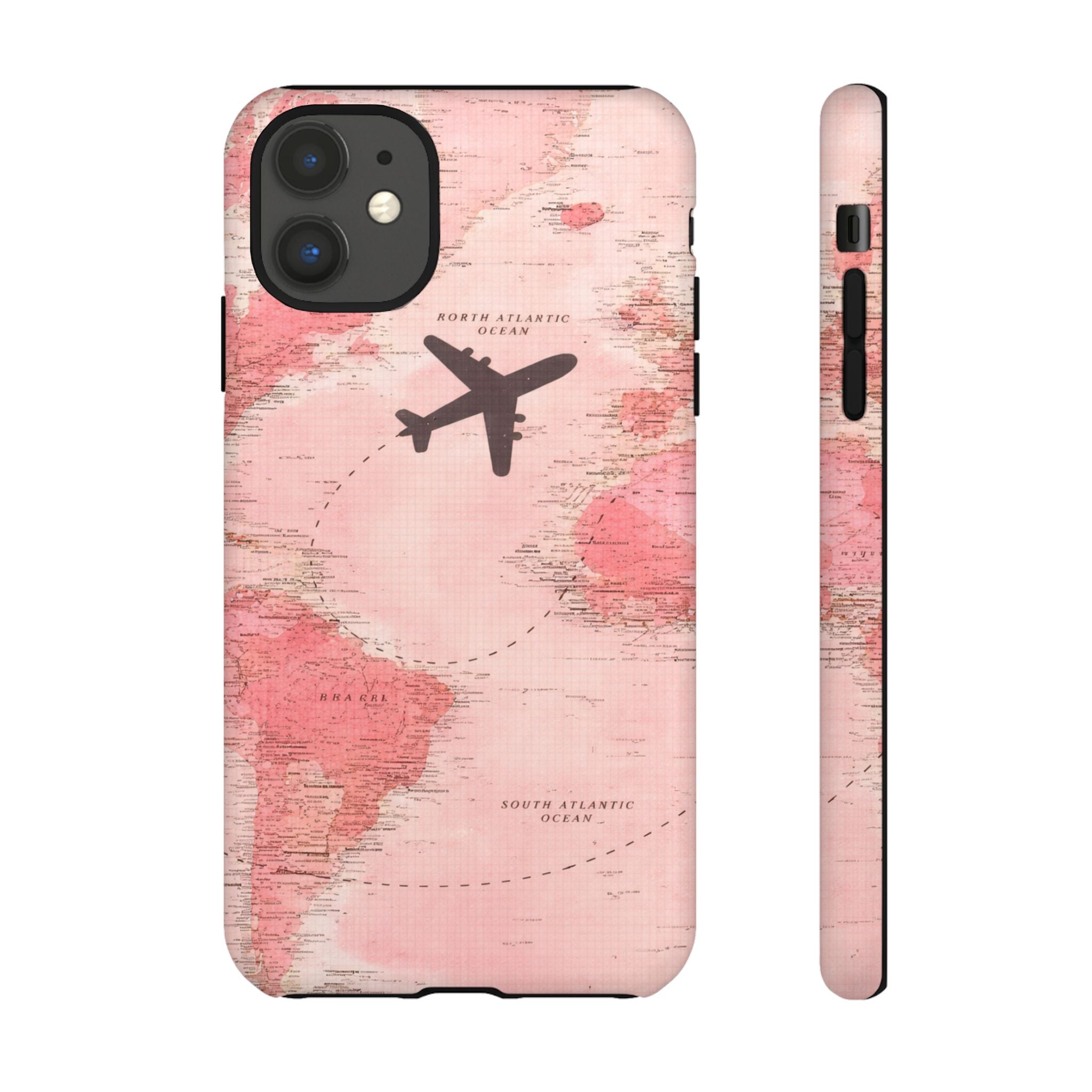 Pink World Map Phone Case with Airplane Silhouette – Travel Passport Case🎀✈️