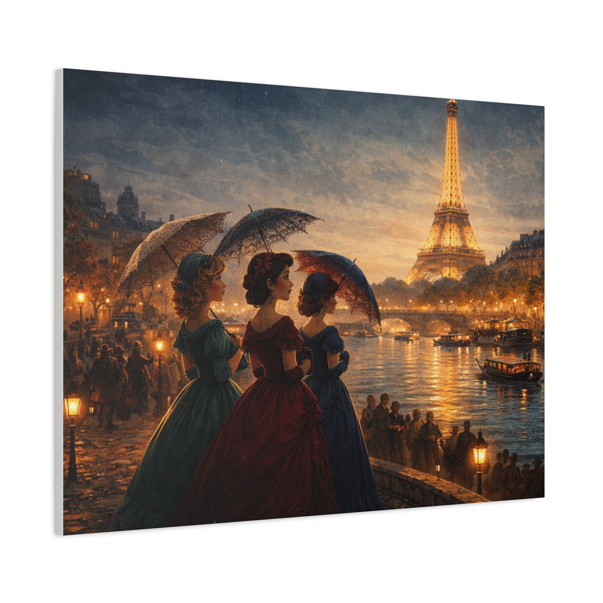 A Parisian Evening – Romantic Vintage Canvas Art by the Seine