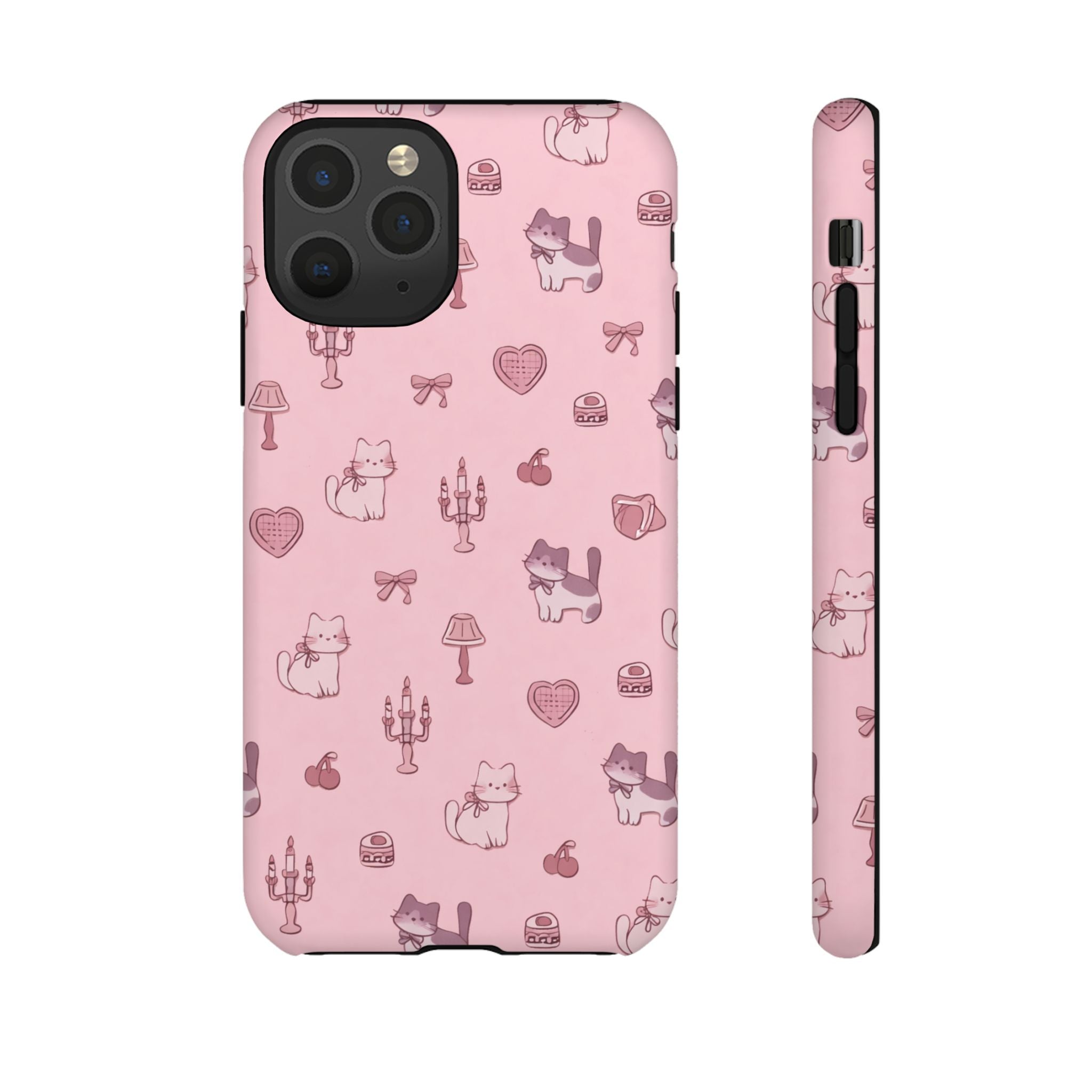 Pink Kawaii Cat Pattern Tough Phone Case🎀💕🐈