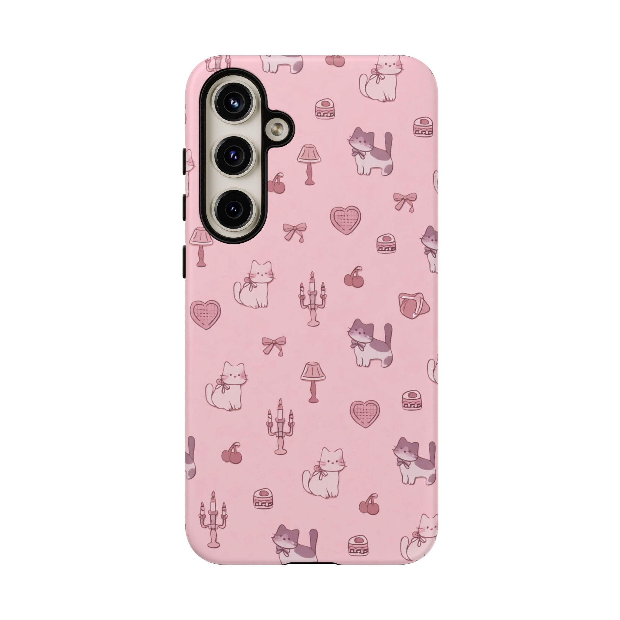 Pink Kawaii Cat Pattern Tough Phone Case🎀💕🐈