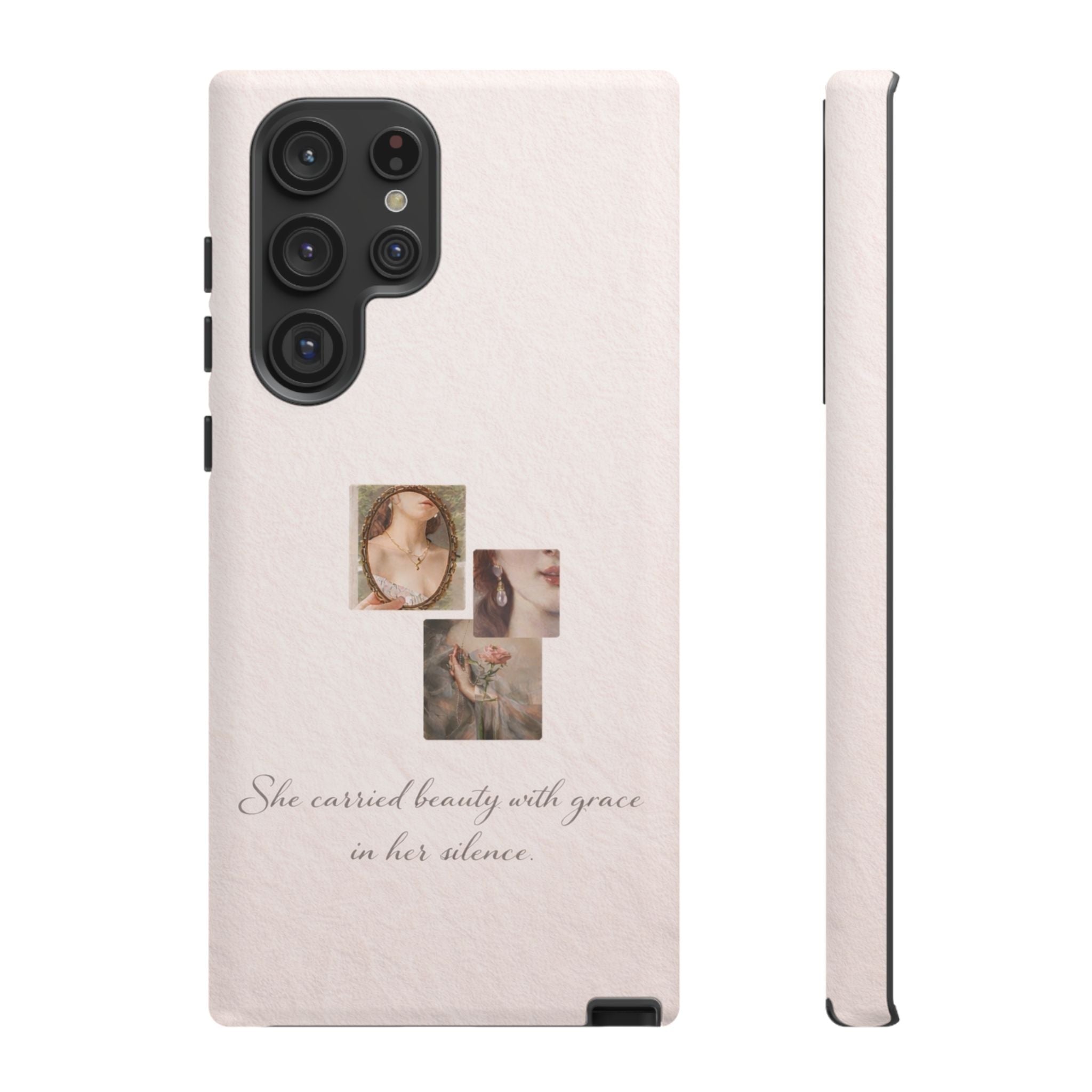Phone Case — 'She Carried Beauty With Grace in Her Silence' Vintage Art Floral Design🩷