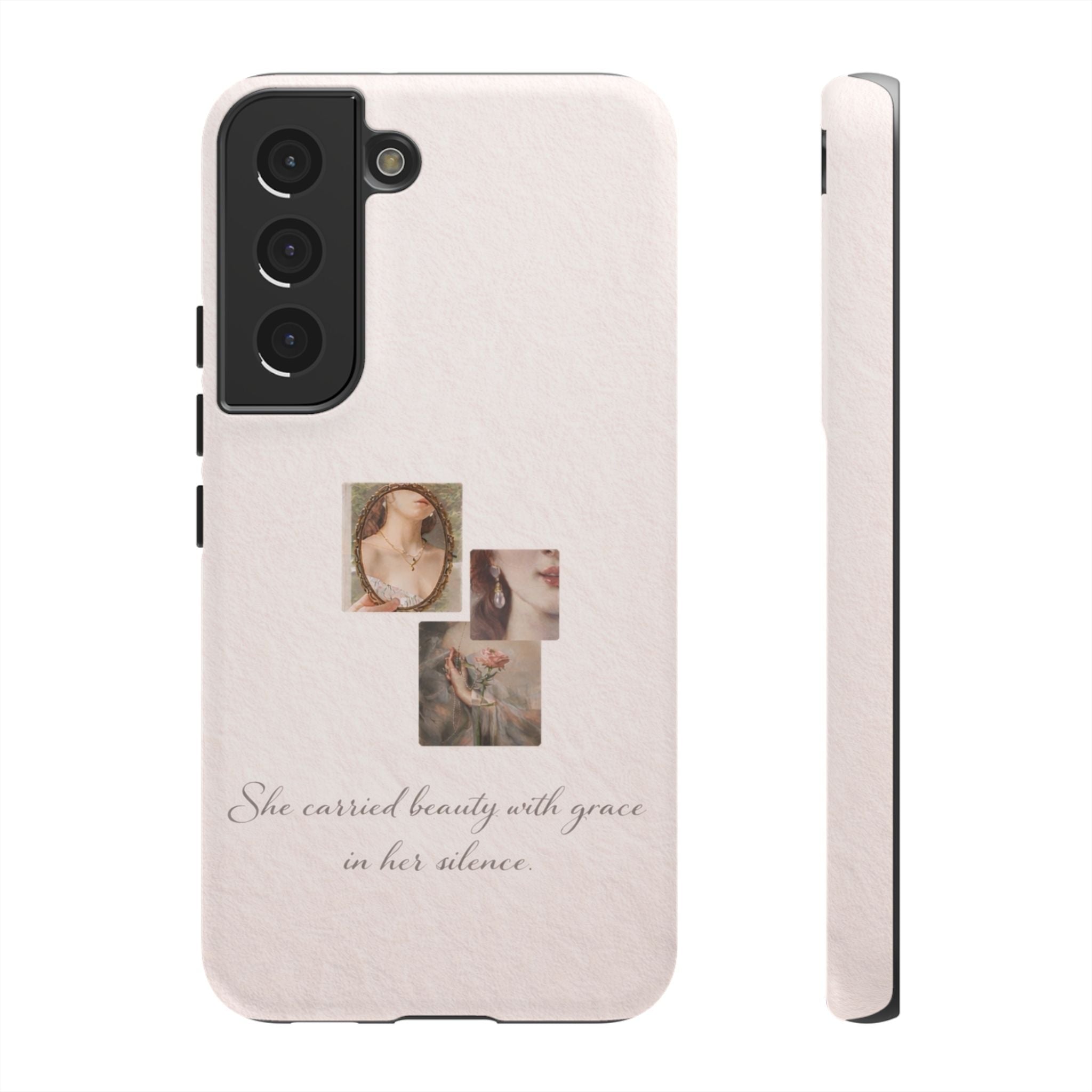 Phone Case — 'She Carried Beauty With Grace in Her Silence' Vintage Art Floral Design🩷