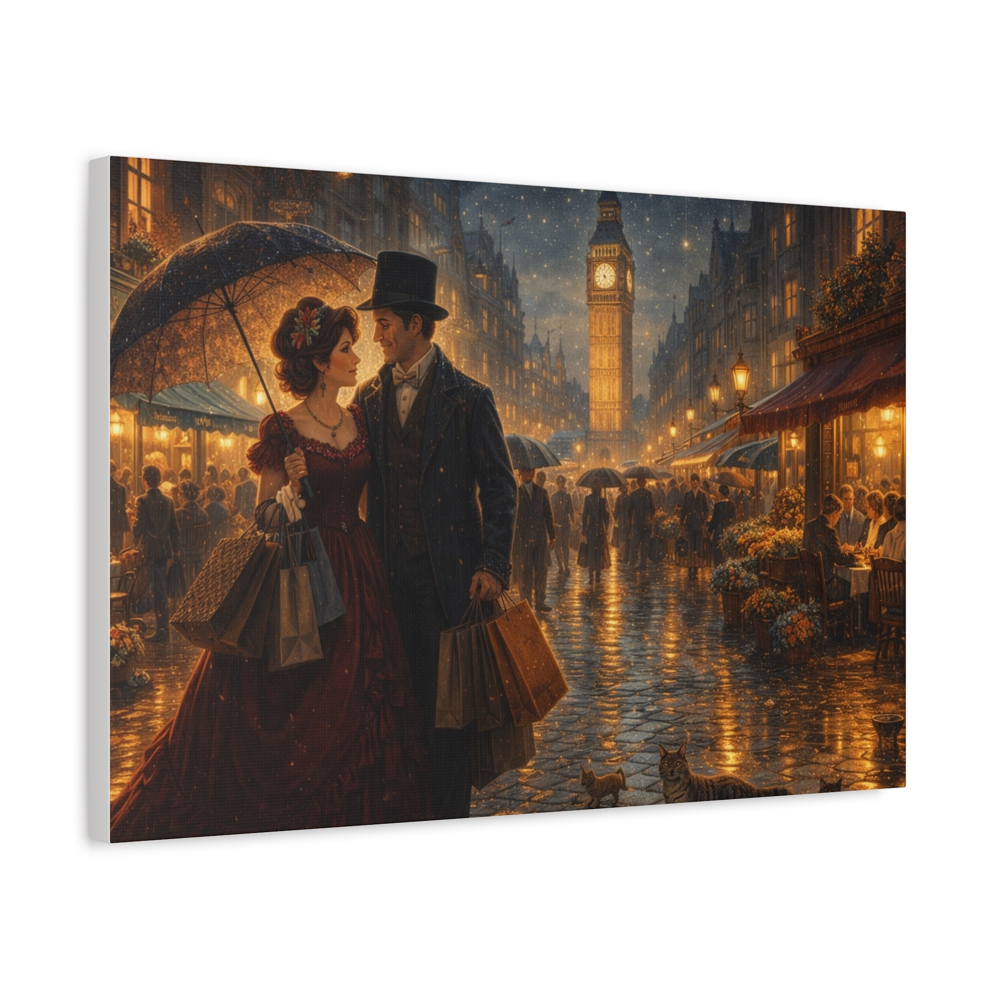 🕯️ Victorian London Rainy Evening Canvas — A Love Story Under Gaslight ✨