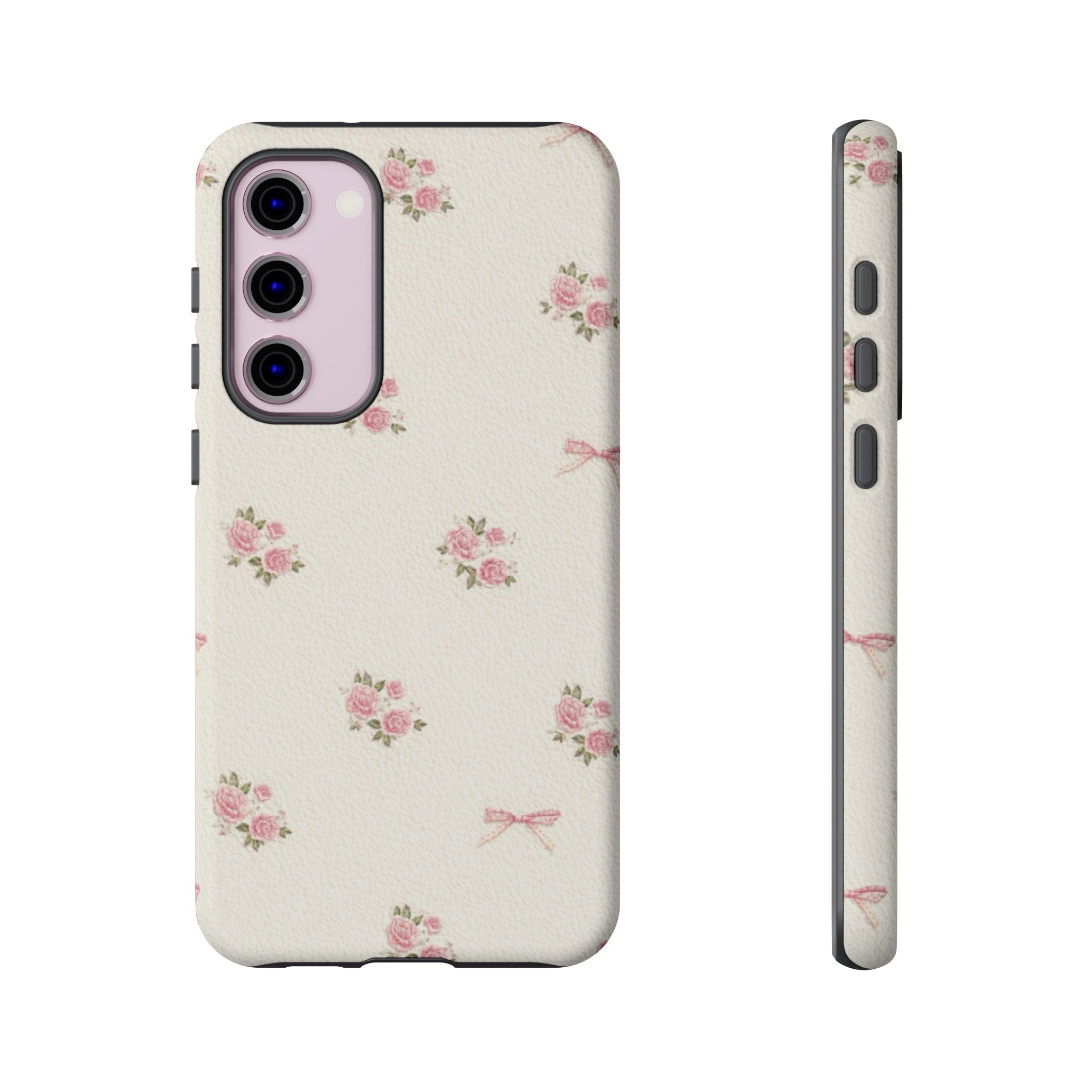 Floral Bow Tough Phone Case — Vintage Pink Rose Pattern🌷🎀