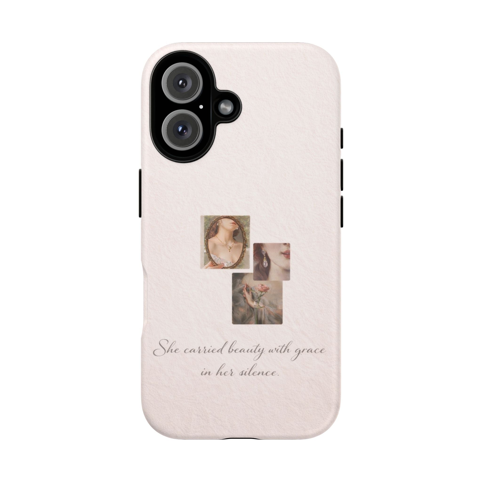 Phone Case — 'She Carried Beauty With Grace in Her Silence' Vintage Art Floral Design🩷