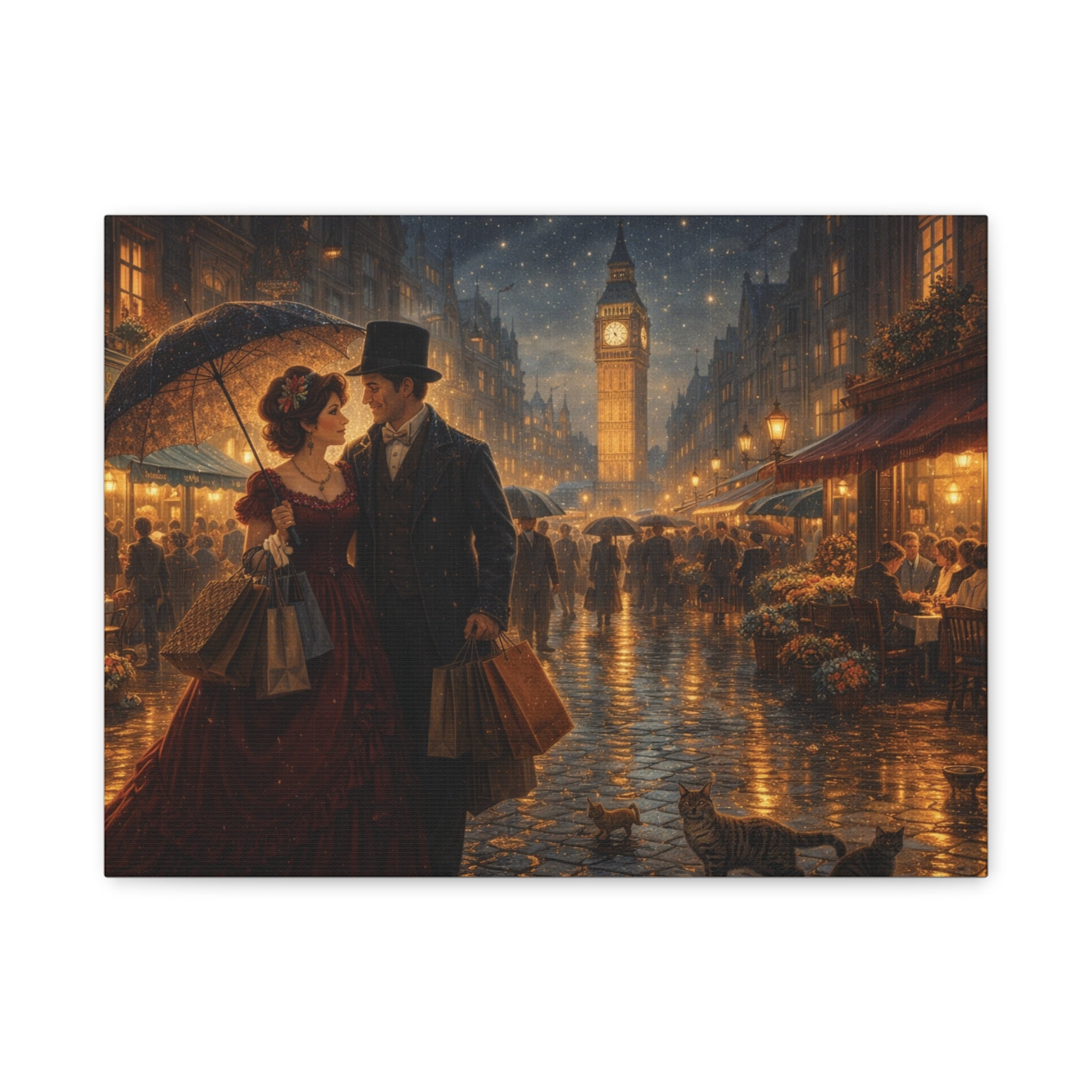 🕯️ Victorian London Rainy Evening Canvas — A Love Story Under Gaslight ✨
