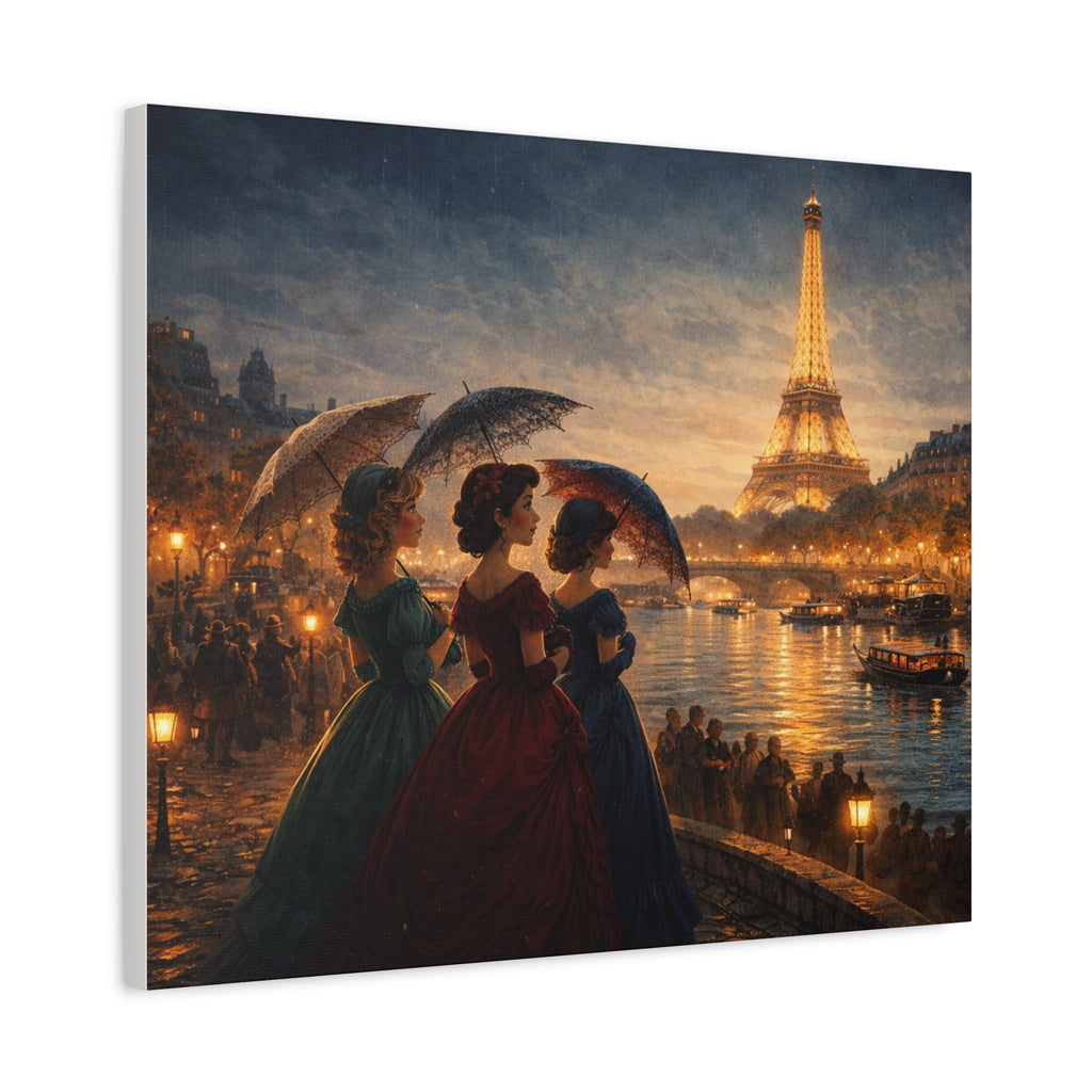 A Parisian Evening – Romantic Vintage Canvas Art by the Seine