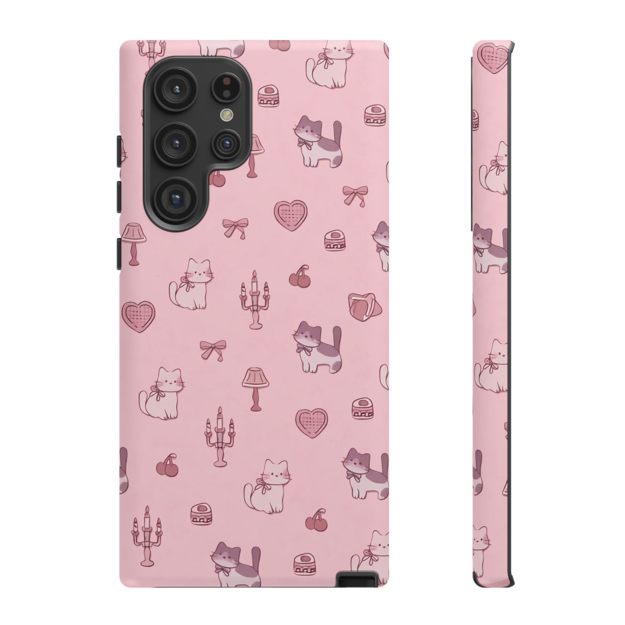 Pink Kawaii Cat Pattern Tough Phone Case🎀💕🐈