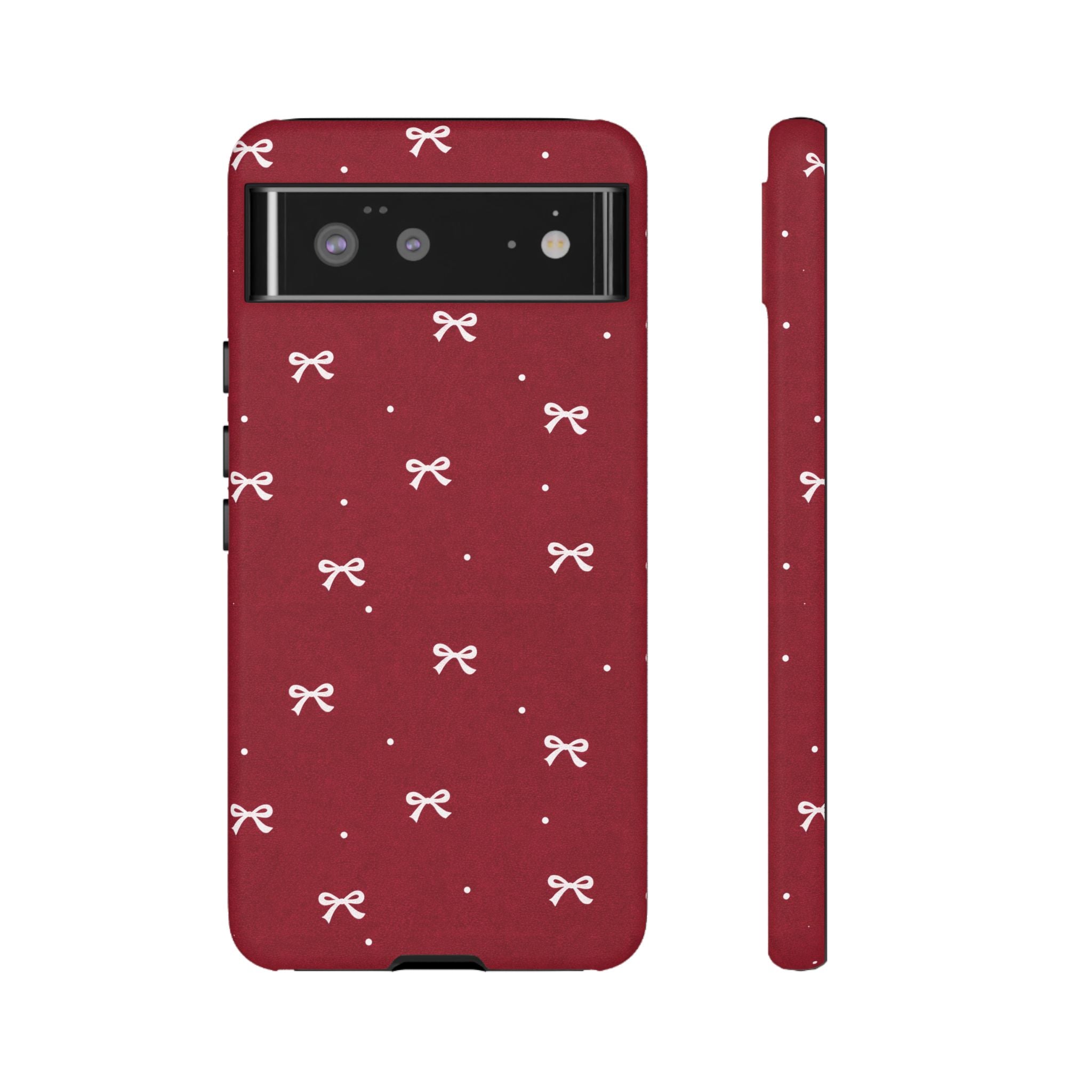 Red Bow Pattern Phone Case | Cute Minimal iPhone Case | Vintage Coquette Aesthetic Cover | Tough Protective Case