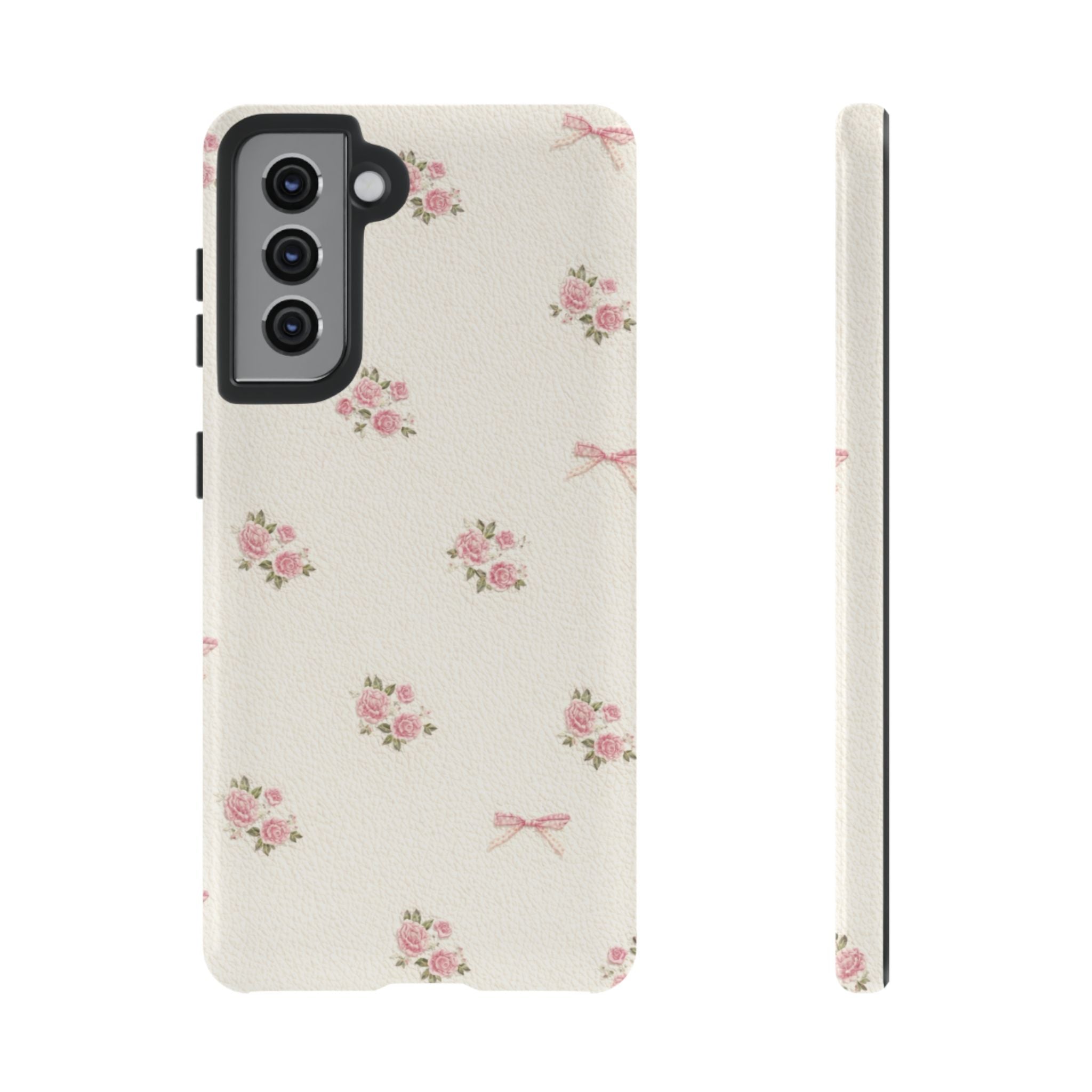 Floral Bow Tough Phone Case — Vintage Pink Rose Pattern🌷🎀