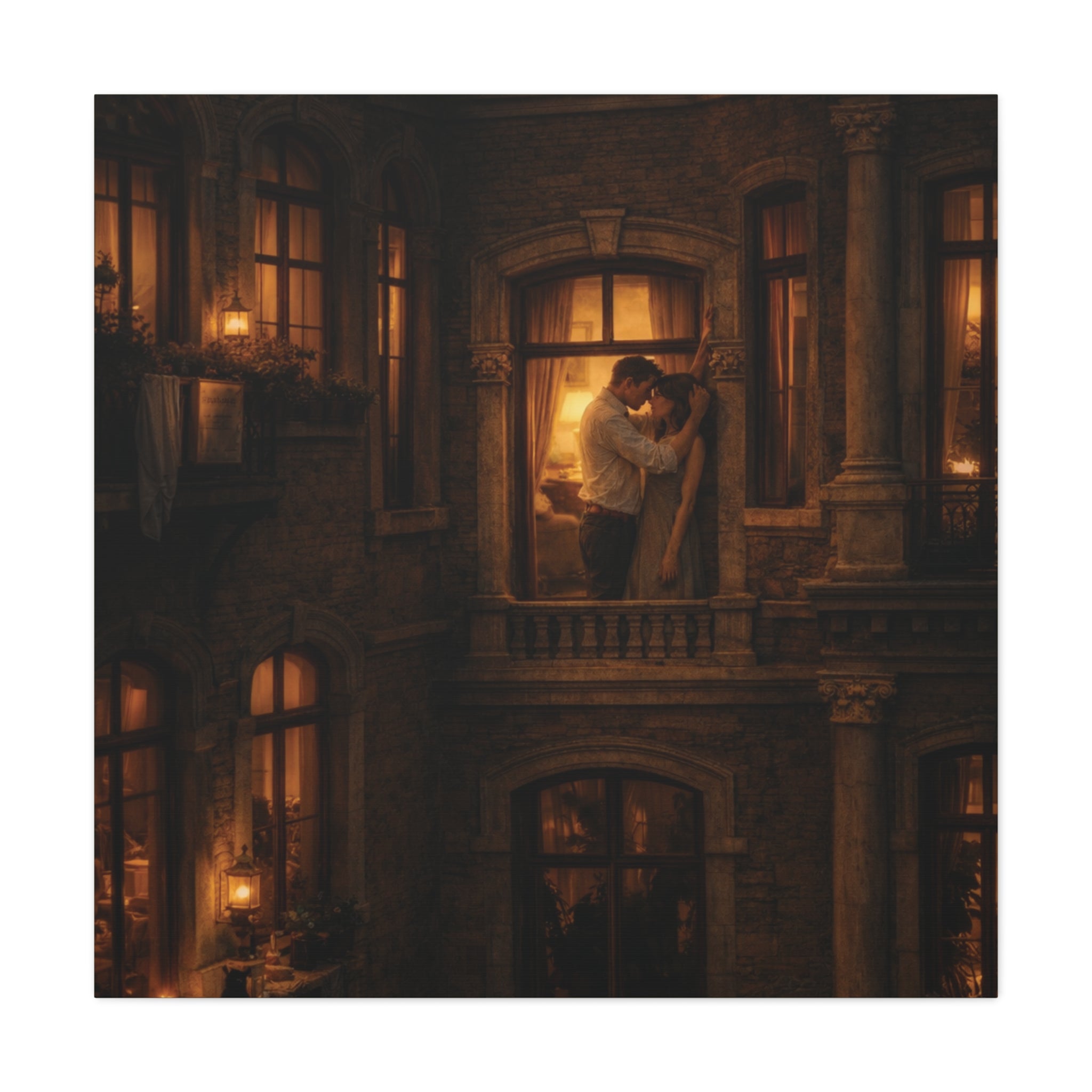 A Quiet Balcony at Night – Romantic Matte Canvas Wall Art 🌙✨