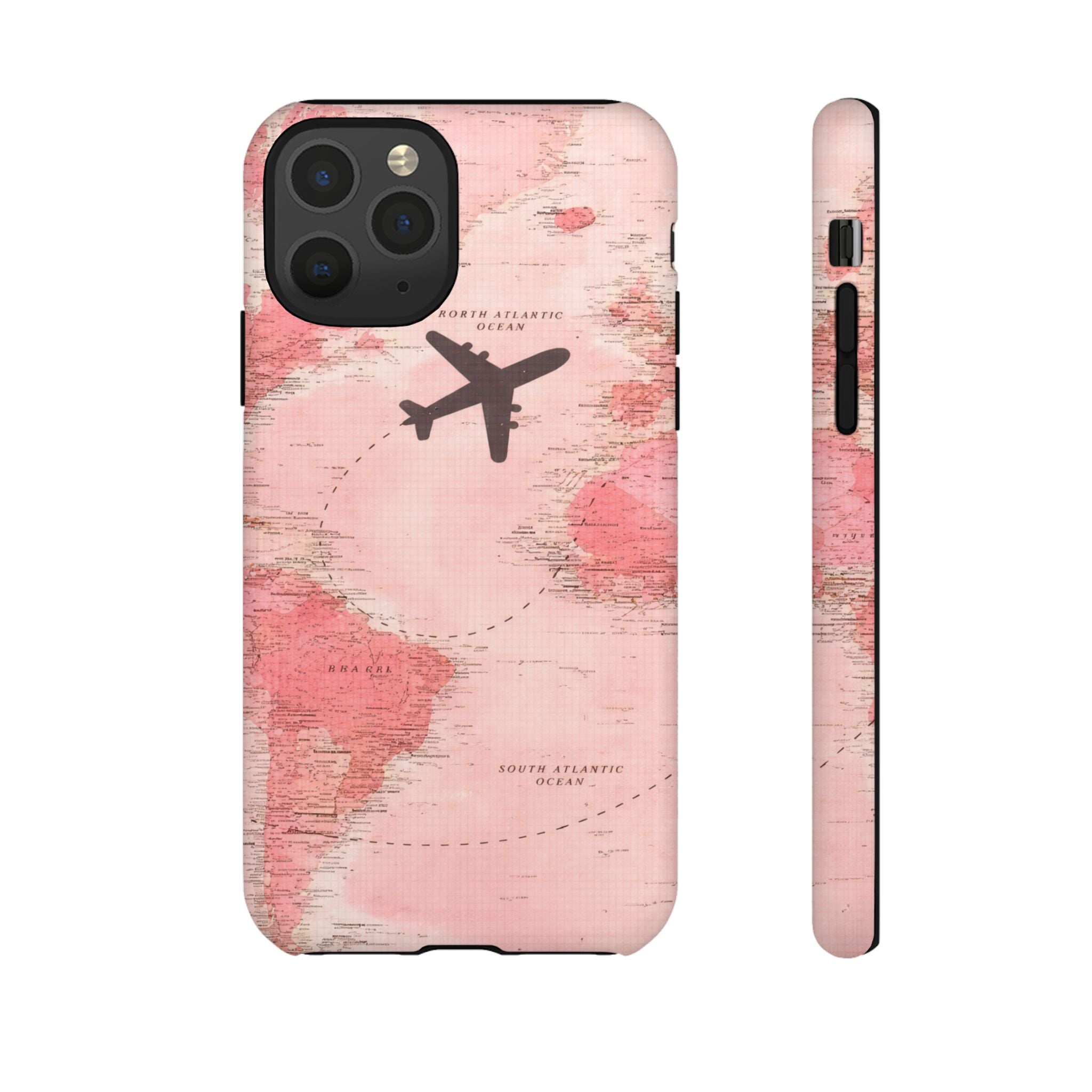 Pink World Map Phone Case with Airplane Silhouette – Travel Passport Case🎀✈️