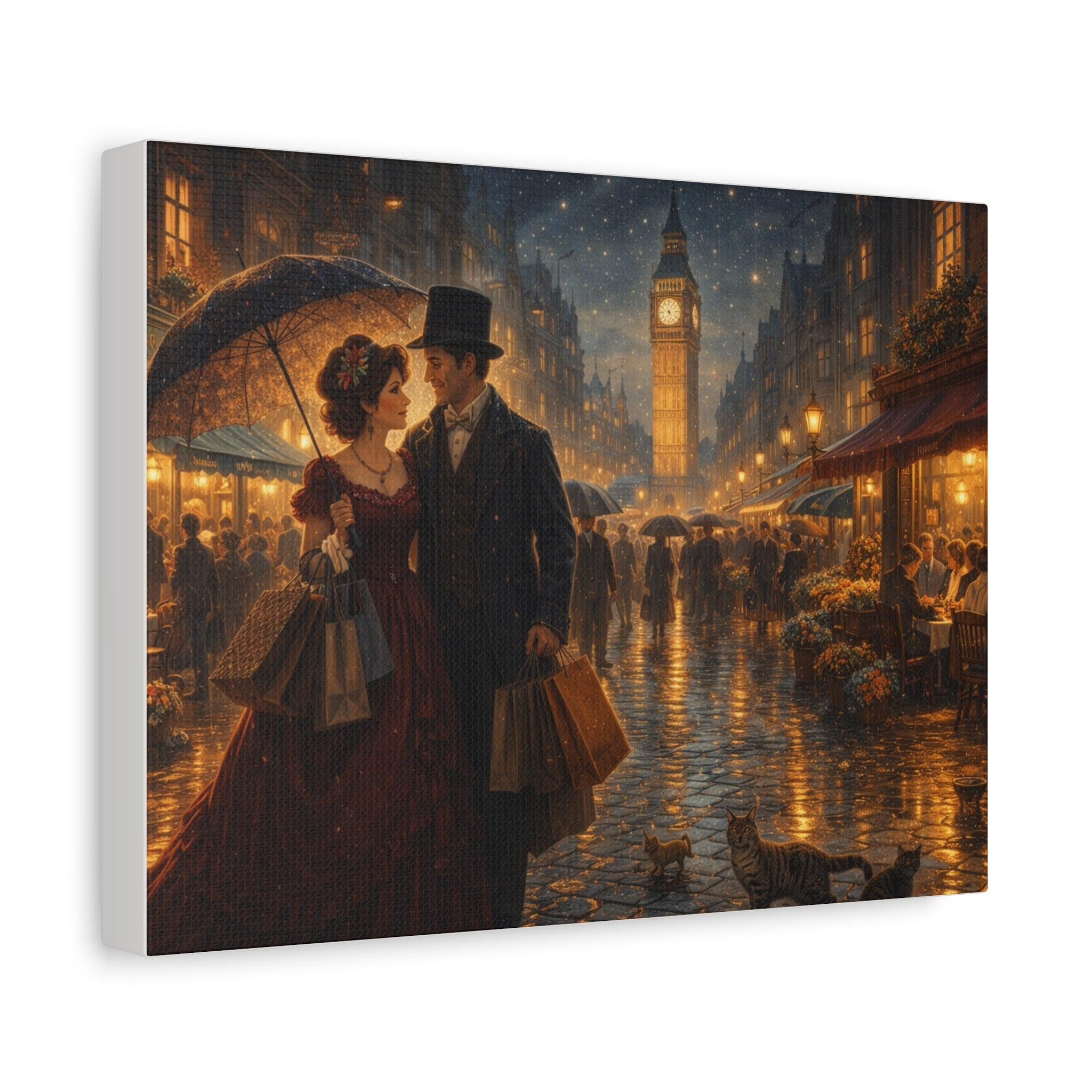 🕯️ Victorian London Rainy Evening Canvas — A Love Story Under Gaslight ✨
