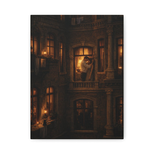 A Quiet Balcony at Night – Romantic Matte Canvas Wall Art 🌙✨