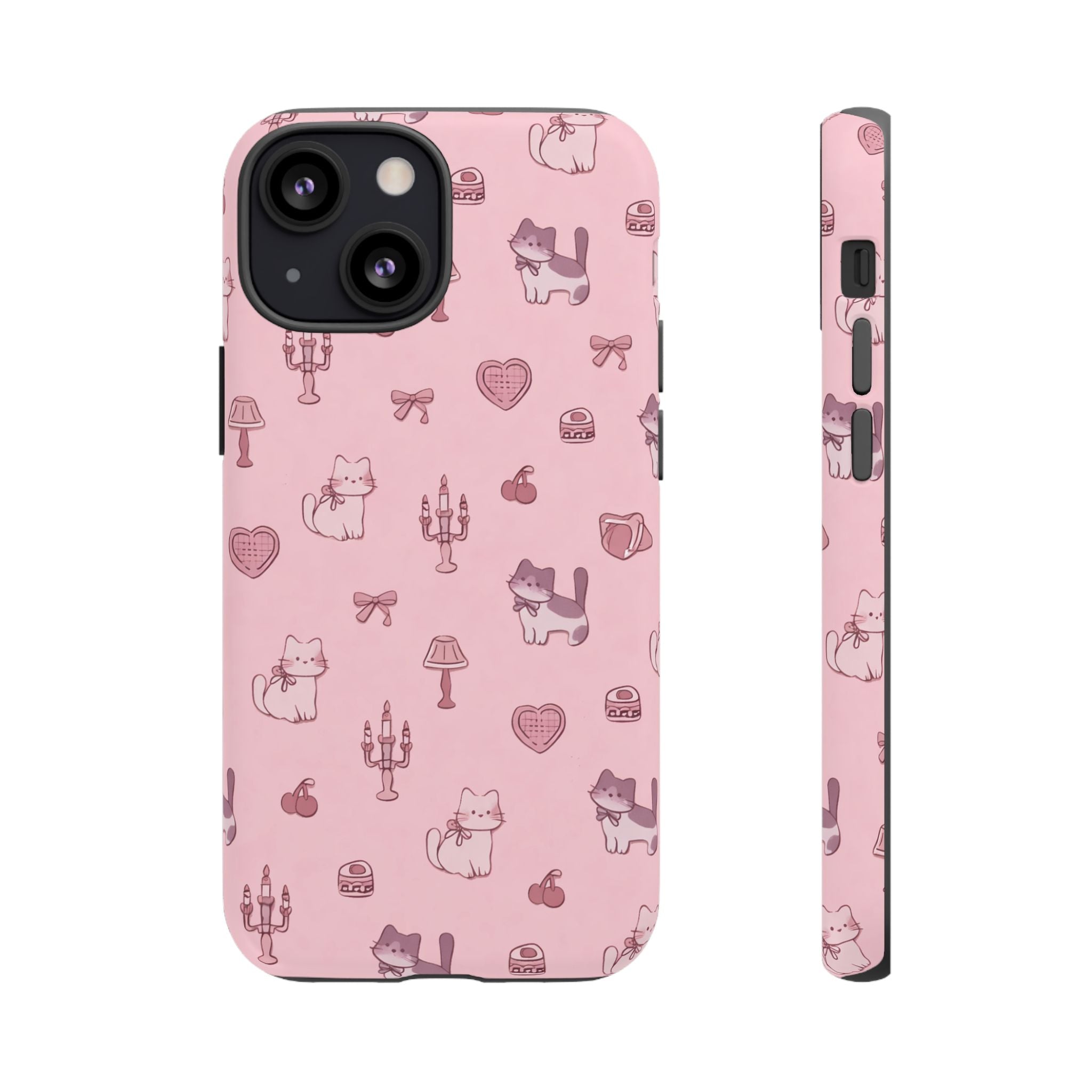 Pink Kawaii Cat Pattern Tough Phone Case🎀💕🐈